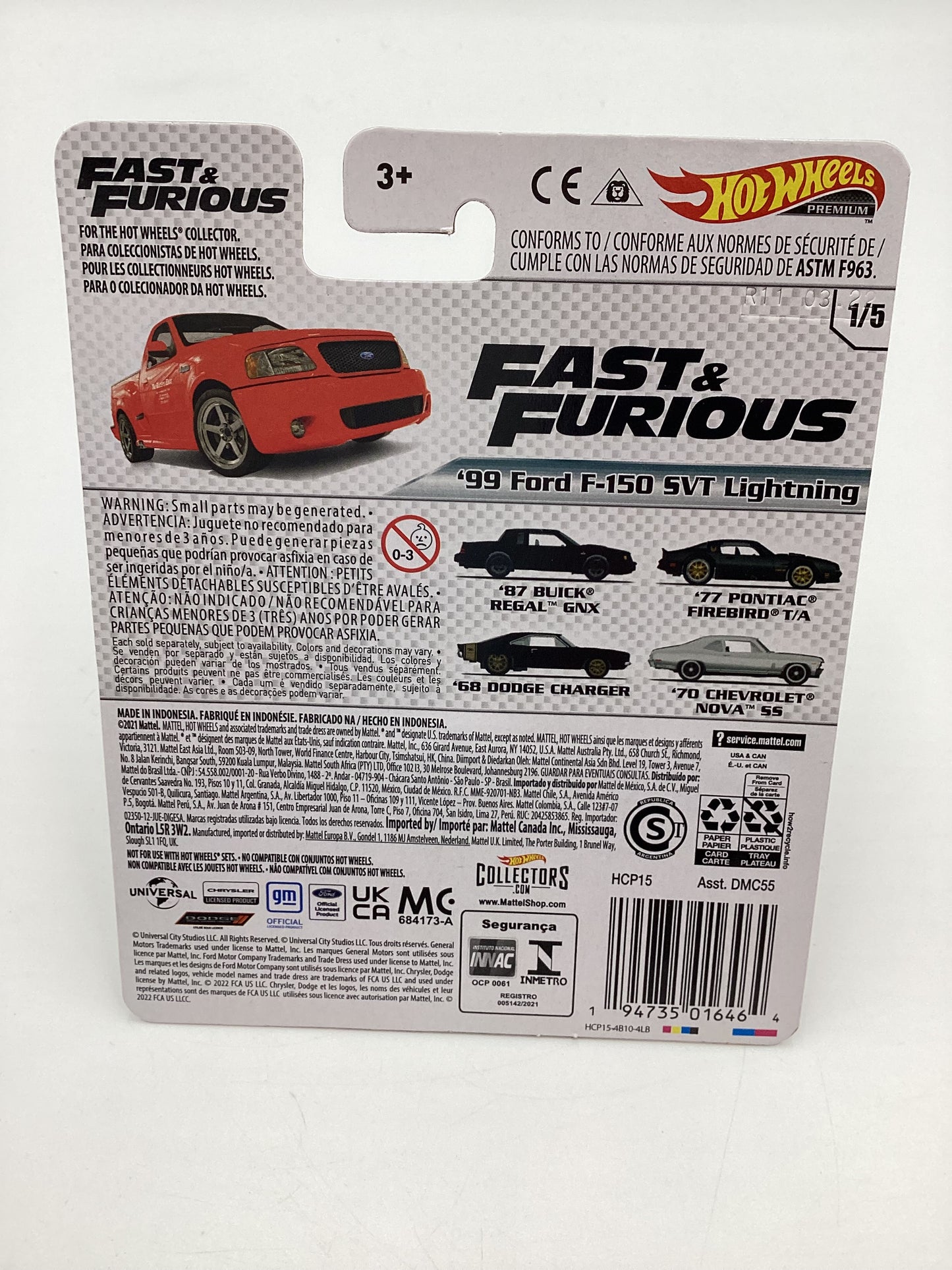 Hot Wheels Premium Fast and Furious #1 99 Ford F-150 SVT Lightning Red W/protector