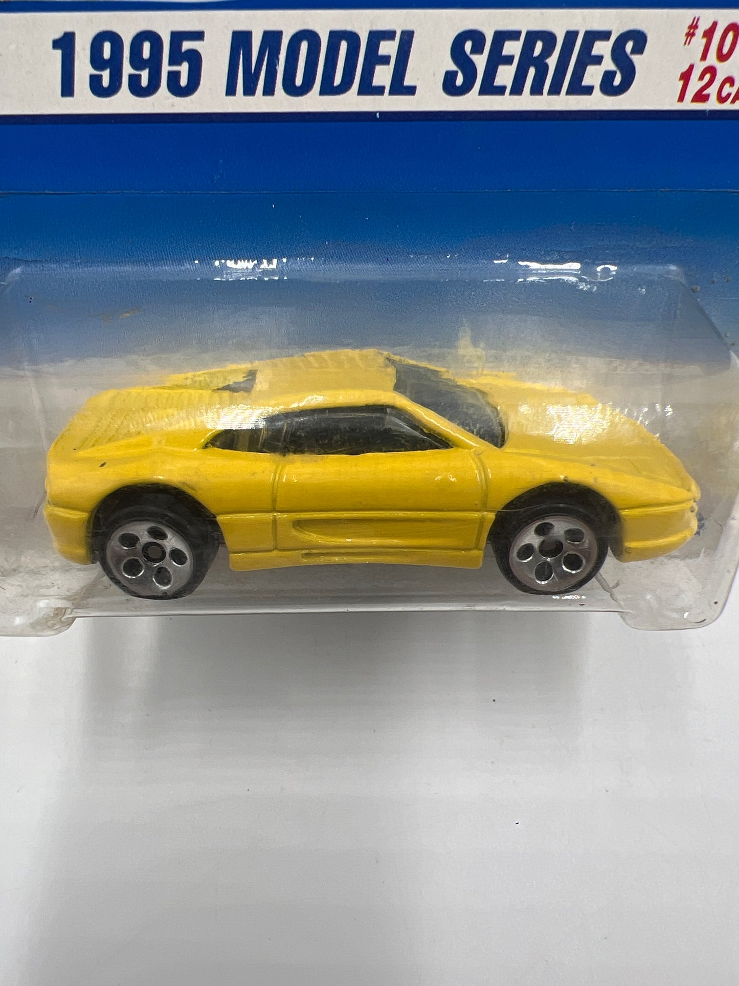 1995 Hot Wheels Model Series #350 Ferrari 355 Yellow 5 Dot Wheels *Bad Card*