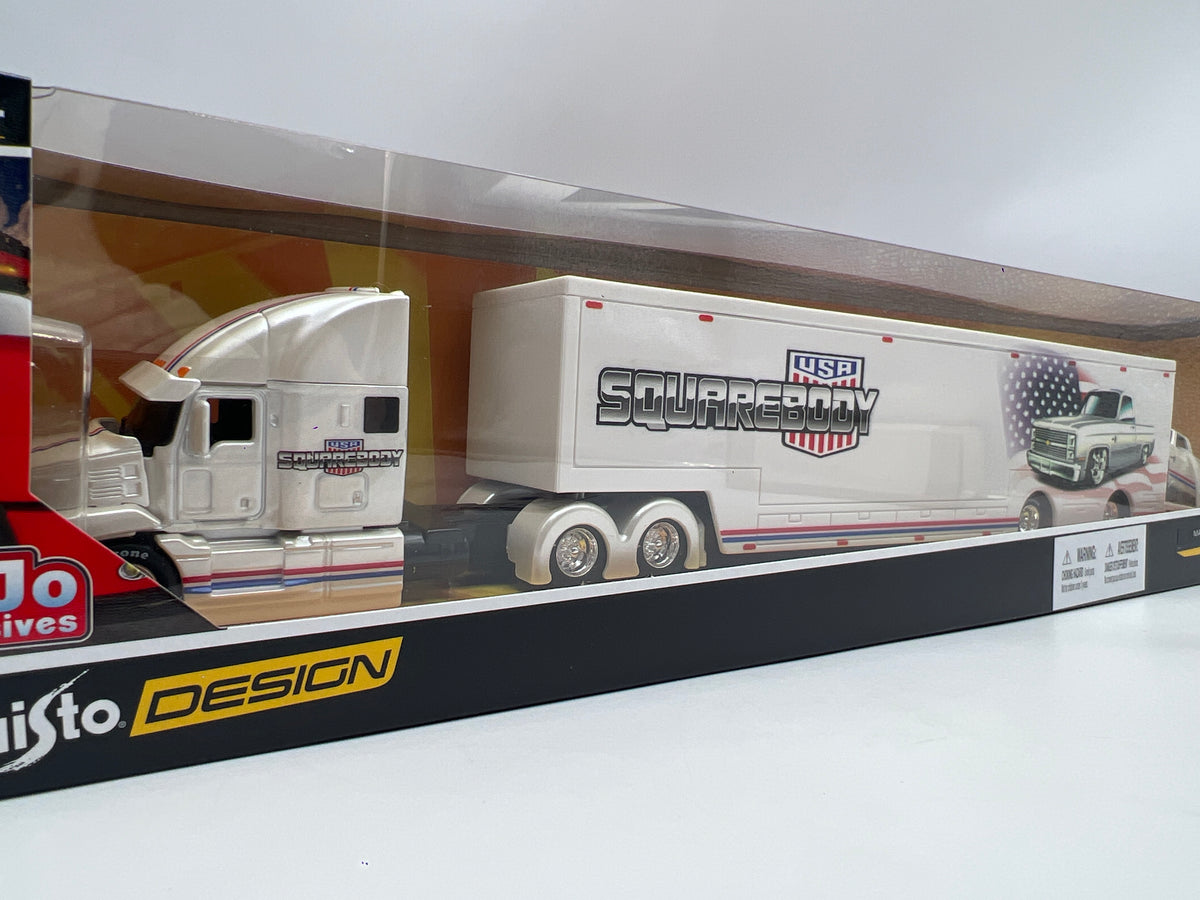 Maisto Design 1/64 Mijo Exclusive Squarebody USA Mack Anthem & 1987 Chevrolet 1500