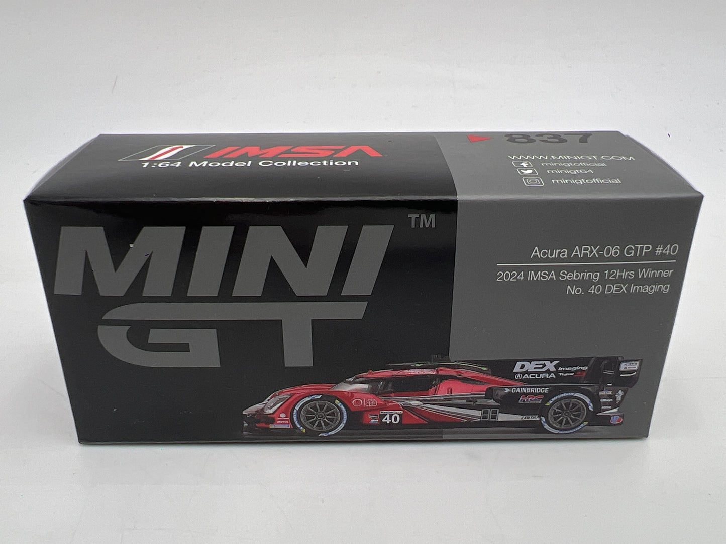 Mini GT #837 Acura ARX-06 GTP #40 2024 IMSA Sebring 12Hrs Winner DEX Imaging