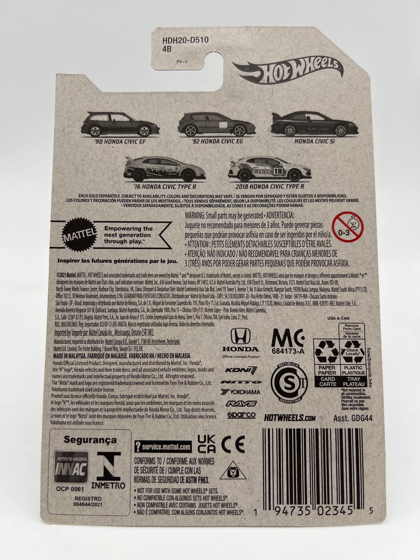 2022 Hot Wheels Honda Civic Anniversary Series #2 92 Honda Civic EG Green W/Protector
