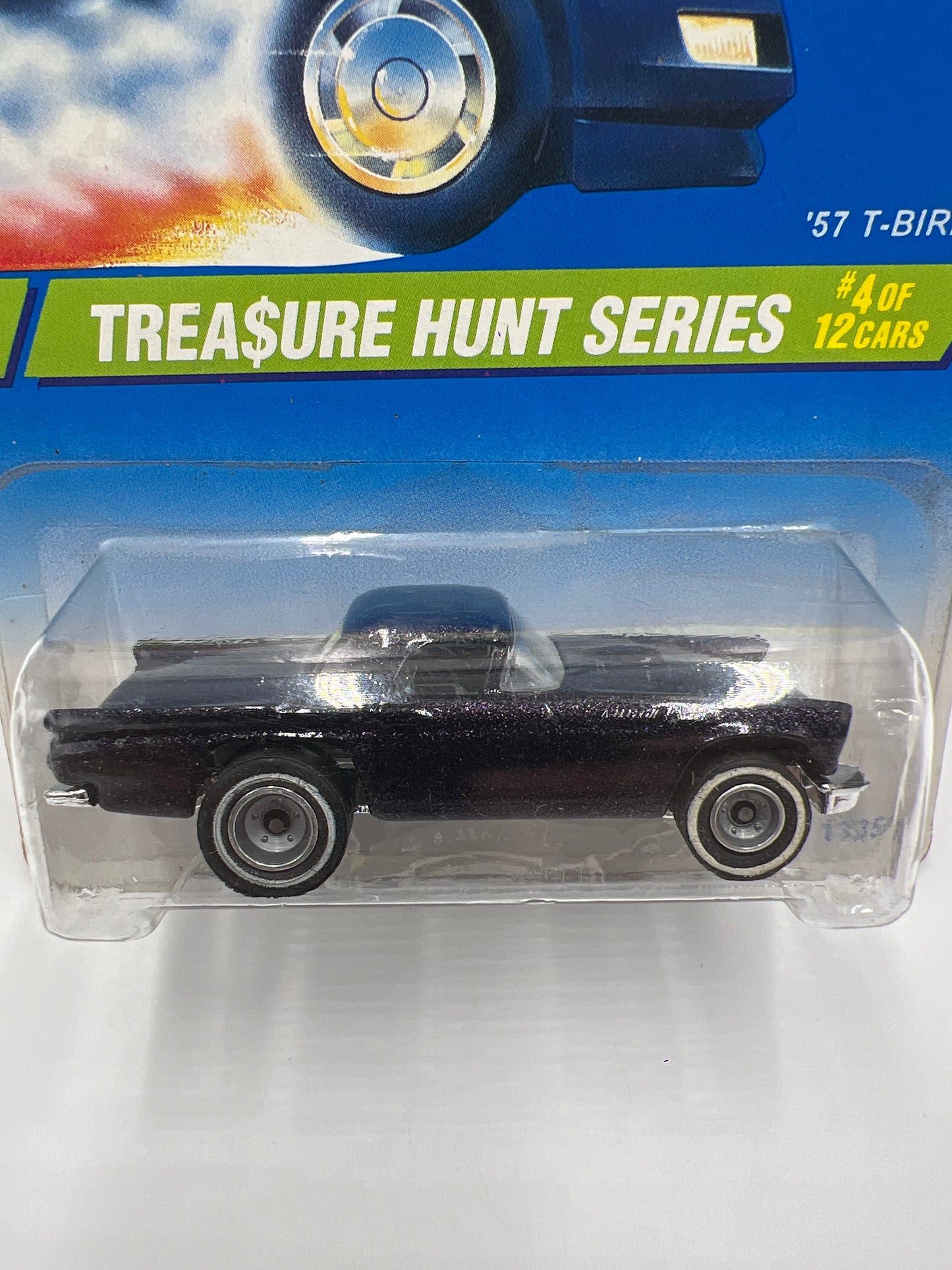 1995 Hot Wheels Treasure Hunt Series #4 Real Riders 57 T-Bird W/Protector Card Has Wrinkles