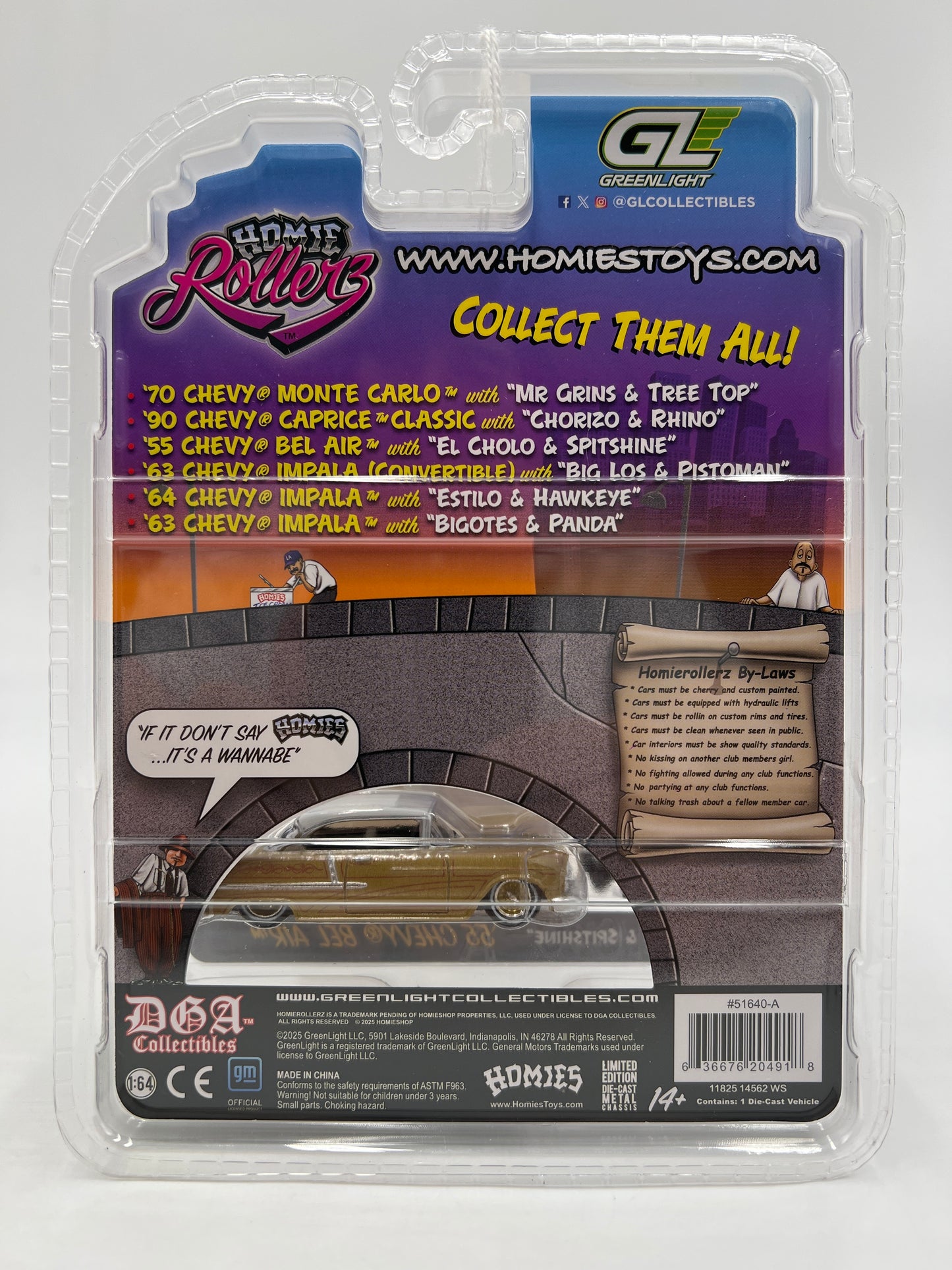 Greenlight x DGA Homie Rollerz CHASE 55 Chevy Bel Air Gold & El Cholo/Spitshine