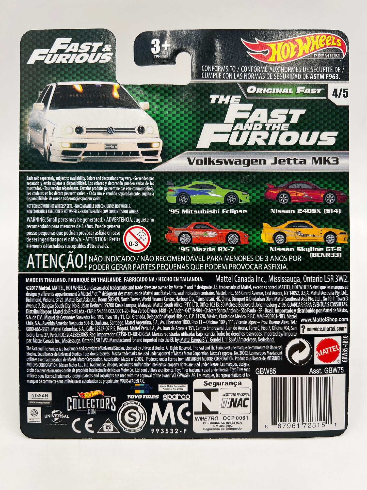 Hot Wheels Premium Fast & Furious Original Fast #4 Volkswagen Jetta MK3 White W/Protector