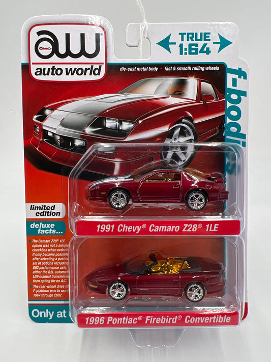 Auto World 2 Pack Target Exclusive Ultra Red CHASE F-Bodies 1991 Camaro Z28 1LE & 1996 Firebird Convertible
