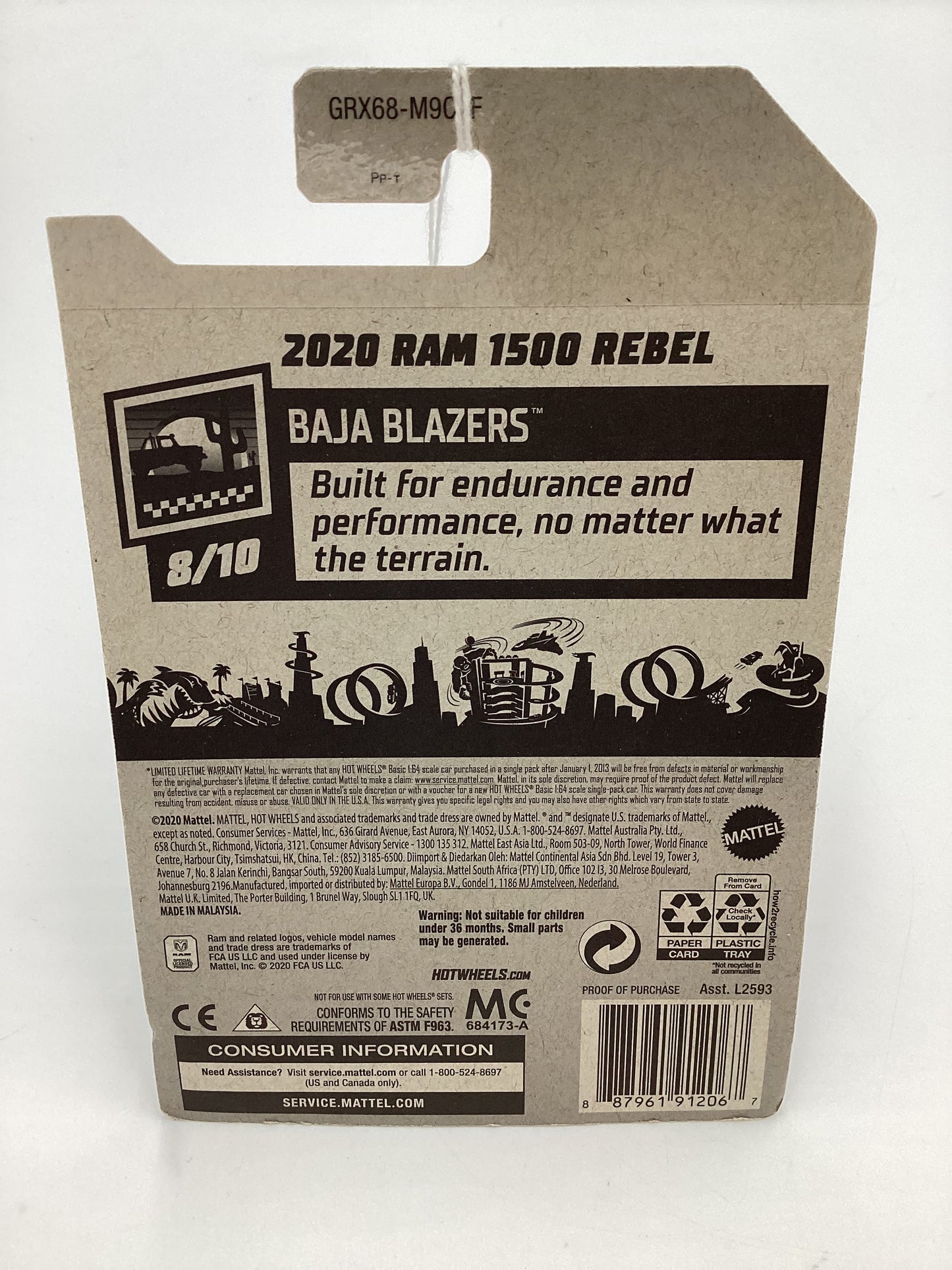 2021 Hot Wheels #101 2020 Ram 1500 Rebel Blue cracked blister 38H