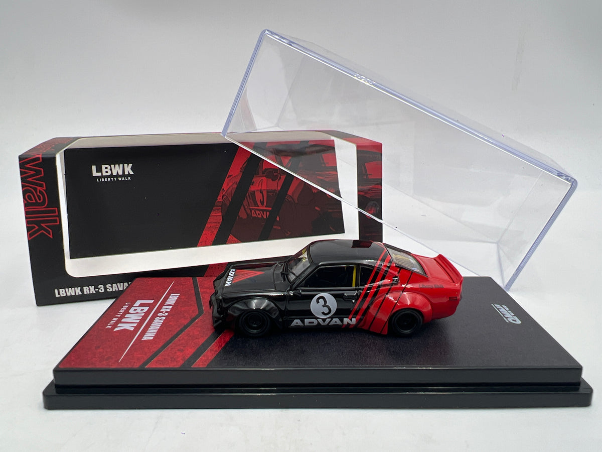 Inno64 1:64 LBWK Mazda RX-3 Savanna Advan Black/Red
