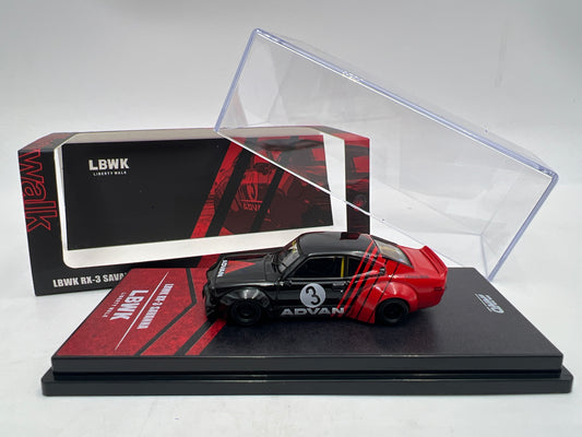 Inno64 1:64 LBWK Mazda RX-3 Savanna Advan Black/Red