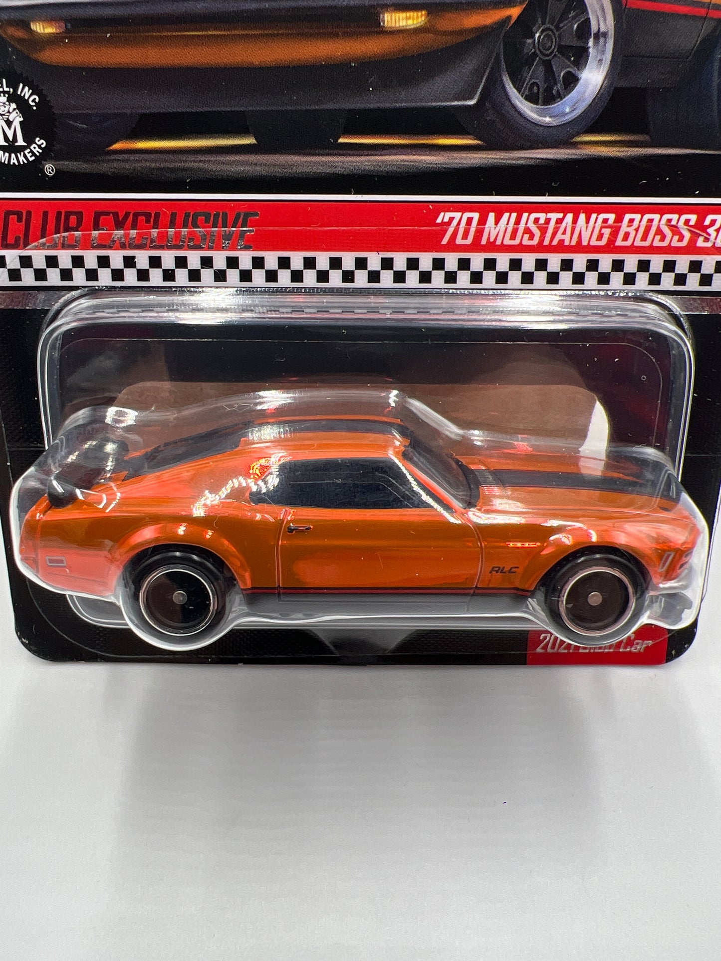 2021 Hot Wheels RLC Club Car 70 Mustang Boss 302 Orange Club In Protector W/Patch & Button