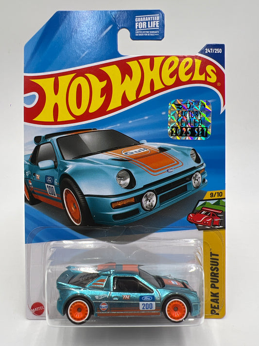 2025 Hot Wheels Factory Sealed Super Treasure Hunt #247 Ford RS200 Gulf Blue W/Protector J Hook Crease