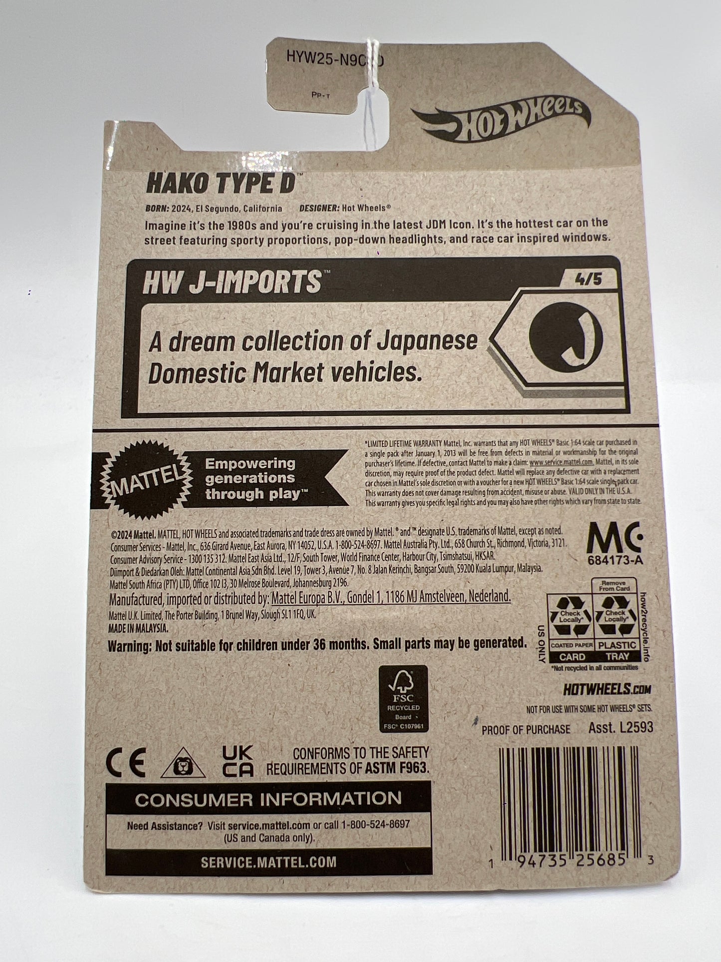 2025 Hot Wheels D Case #98 Hako Type D White 66H