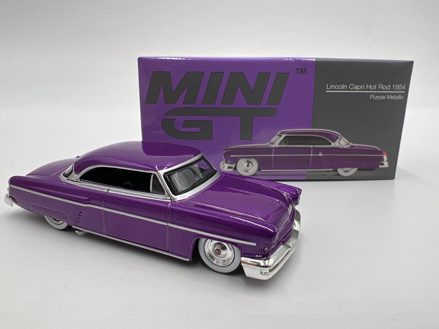 Mini GT Mijo Exclusives #757 Lincoln Capri Hot Rod 1954 Purple Opened