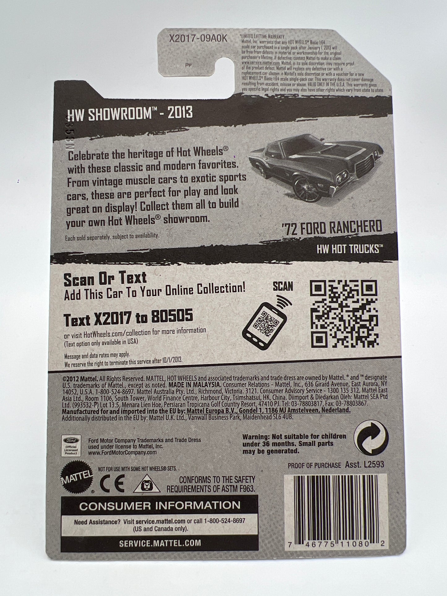 2013 Hot Wheels Super Treasure Hunt #163 72 Ford Ranchero Purple W/Protector