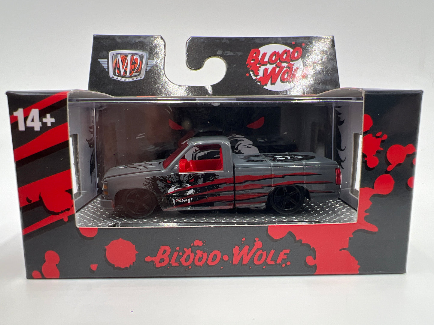 2025 M2 Machines Walmart Exclusive Halloween Blood Wolf 1990 Chevrolet C1500 Silverado Gray WMTS21