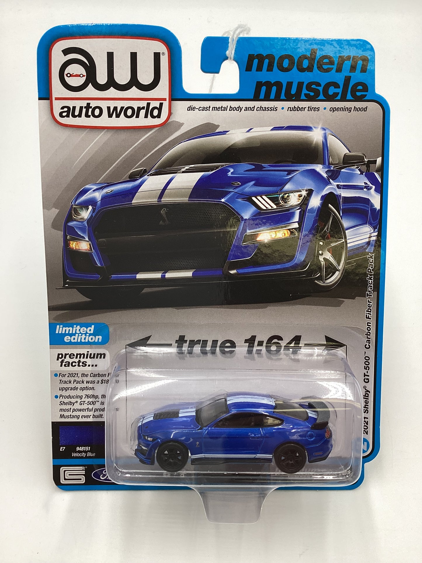 Auto World Modern Muscle Release 4 Version A 2021 Shelby GT-500 Carbon Fiber Track Pack Blue