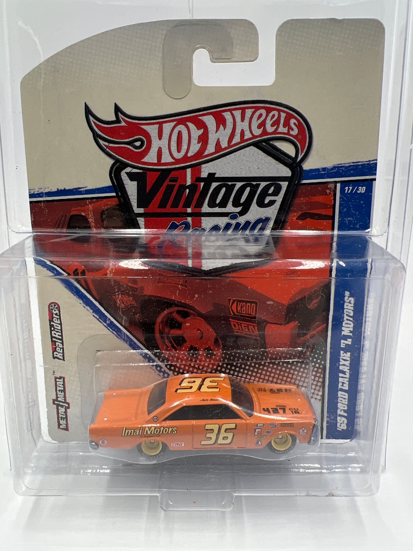 Hot Wheels Premium Vintage Racing #17 65 Ford Galaxie I. Motors Orange W/Protector