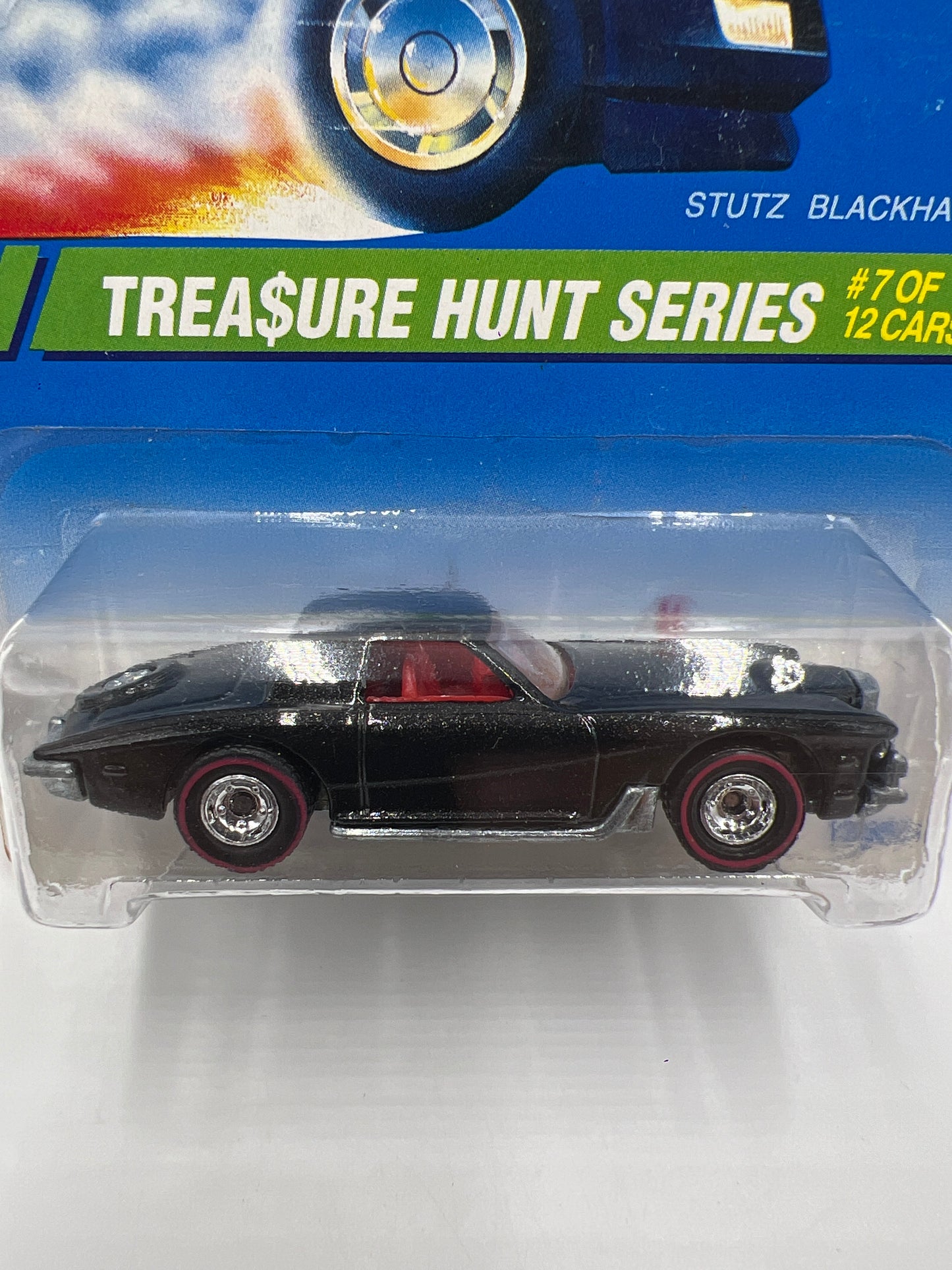 1995 Hot Wheels Treasure Hunt Series #7 Real Riders Stutz Blackhawk Black W/Protector Card Has Wrinkles