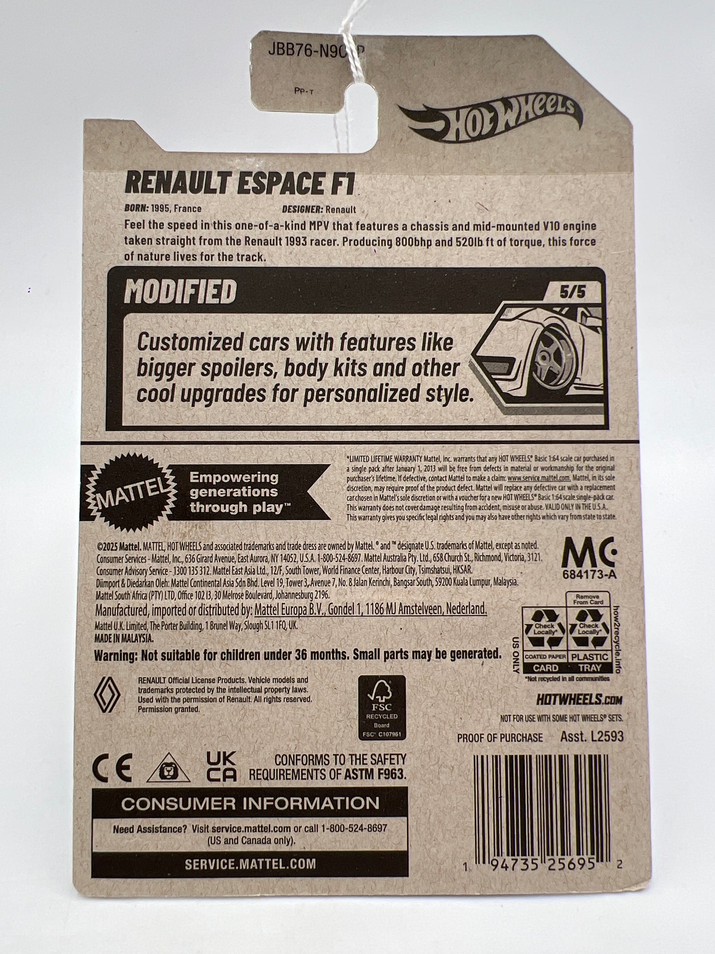 2025 Hot Wheels P Case Modified #172 Renault Espace F1 Black/Yellow 68B