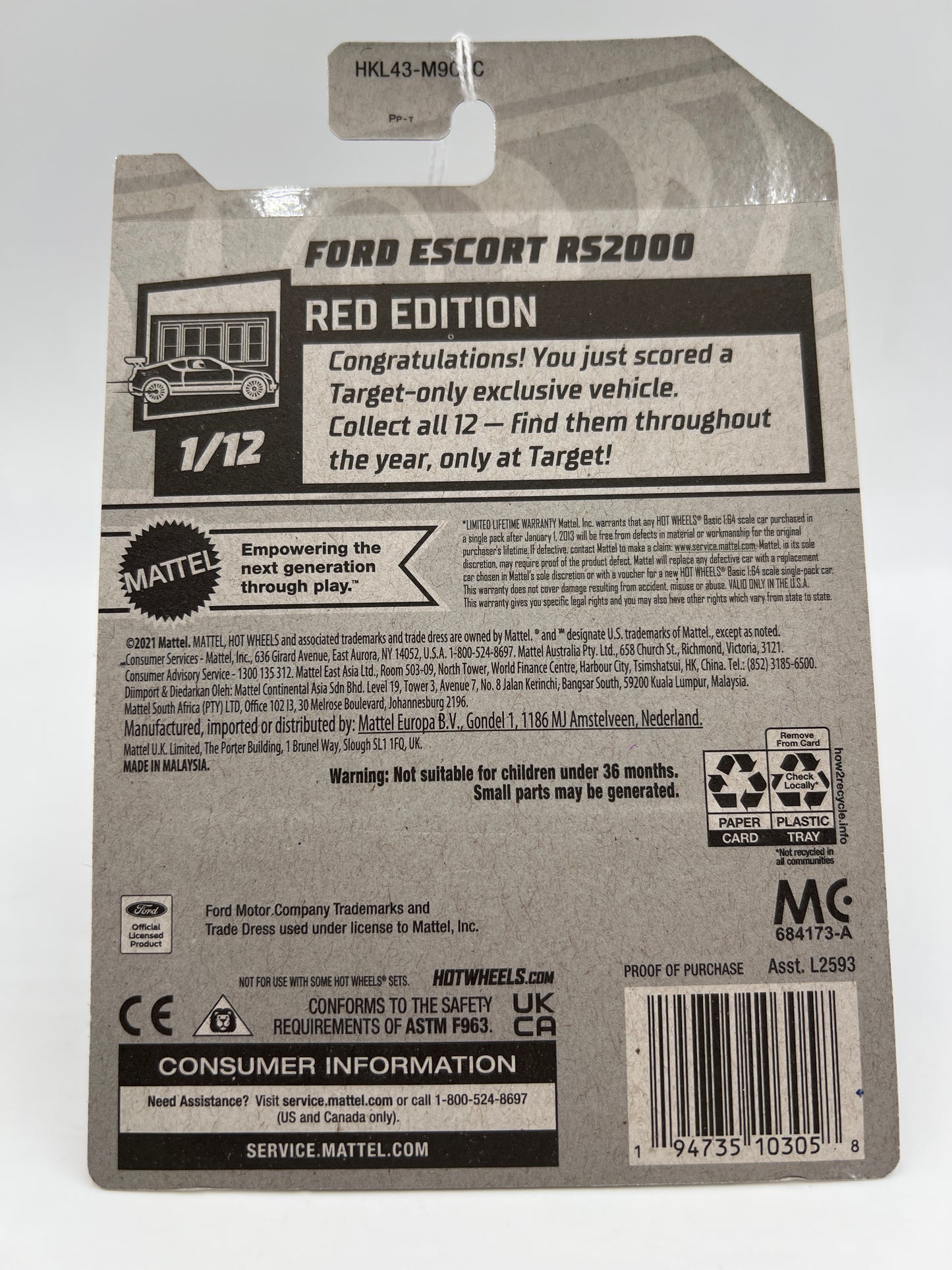 2023 Hot Wheels Target Exclusive Red Edition #4 Ford Escort RS2000 Black 146H