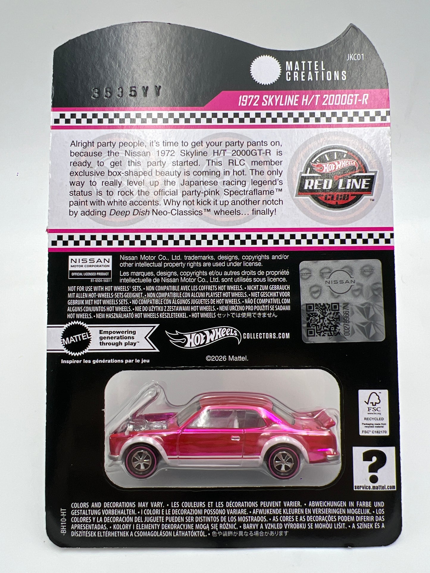 2026 Hot Wheels RLC Club Exclusive 1972 Skyline H/T 2000GT-R Pink W/Protector