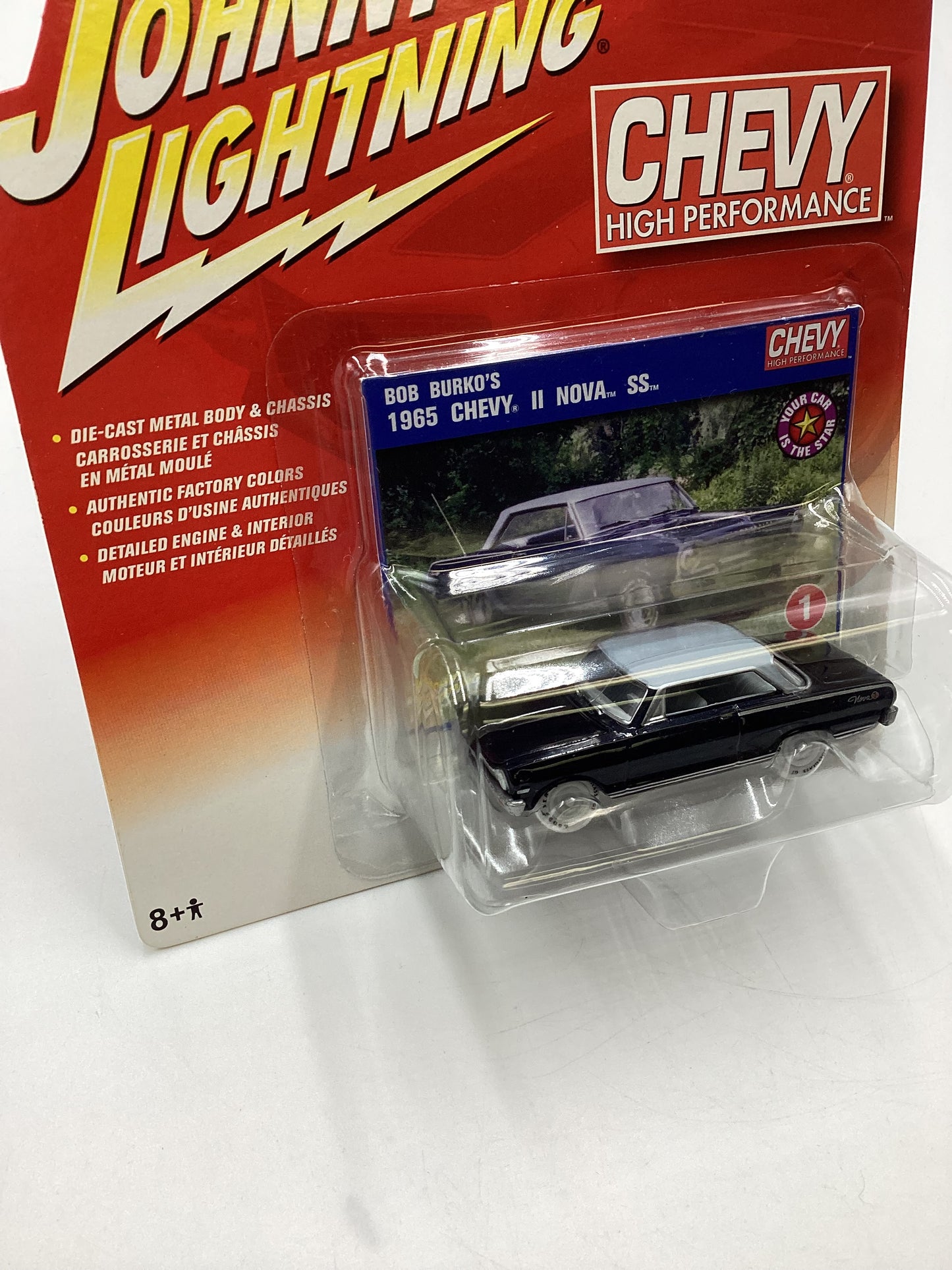 Johnny Lightning Chevy High Performance #1 Bob Burkos 1965 Chevy II Nova SS Black White Lightning Chase VHTF