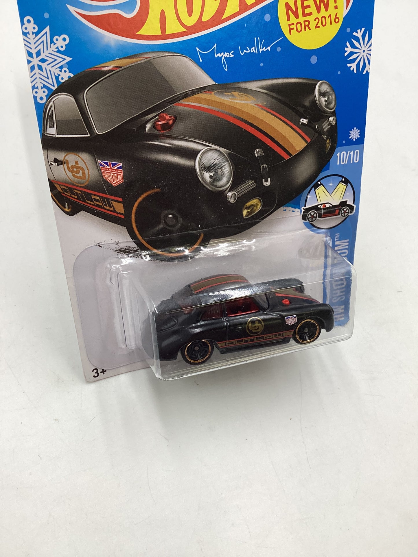 2016 Hot wheels Target Snowflake card #120 Porsche 365A Outlaw Black 238B *Vein on Back*