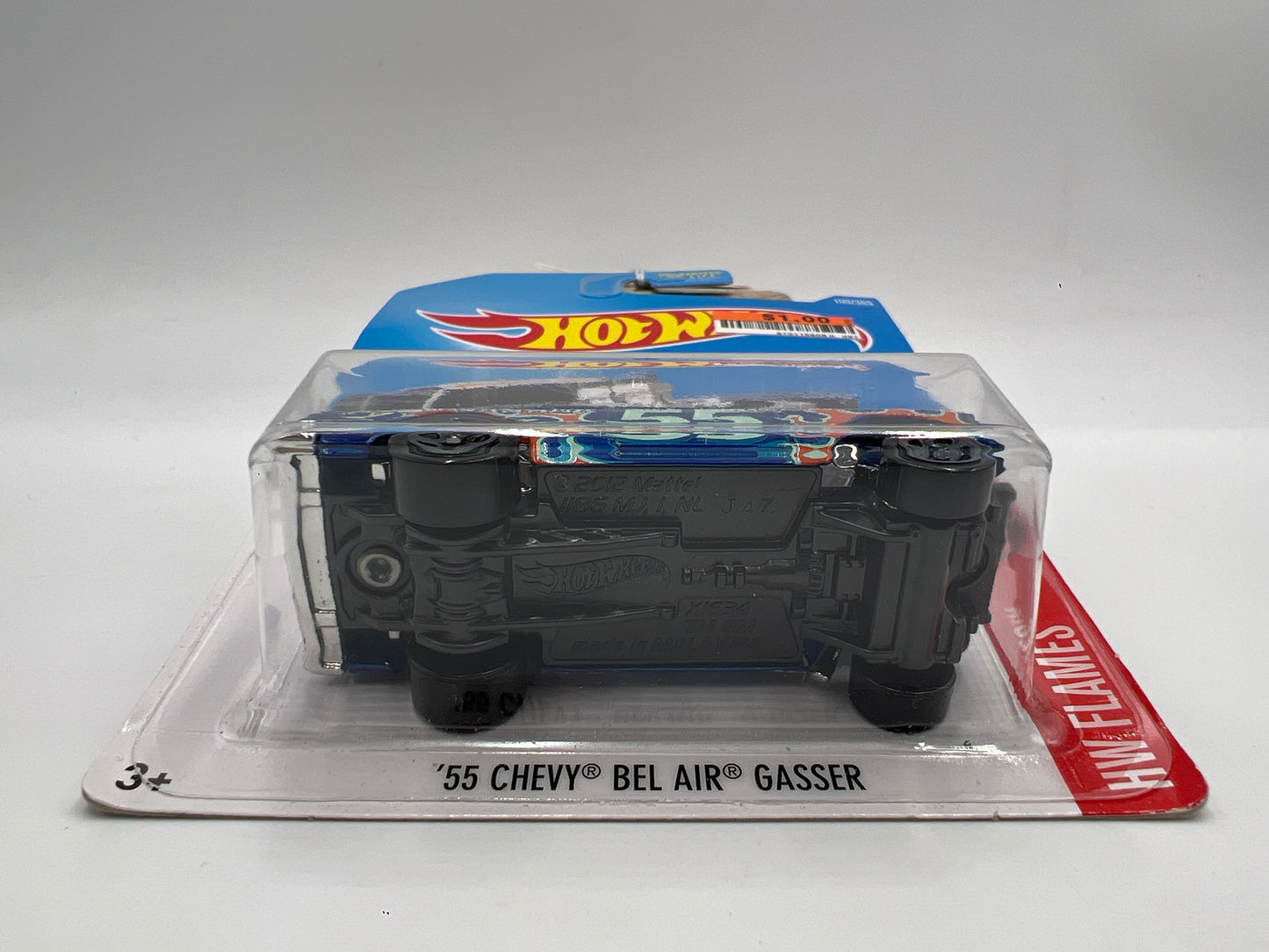 2017 Hot Wheels Flames #109 1955 Chevy Bel Air Gasser Blue Card Not Perfect 9D