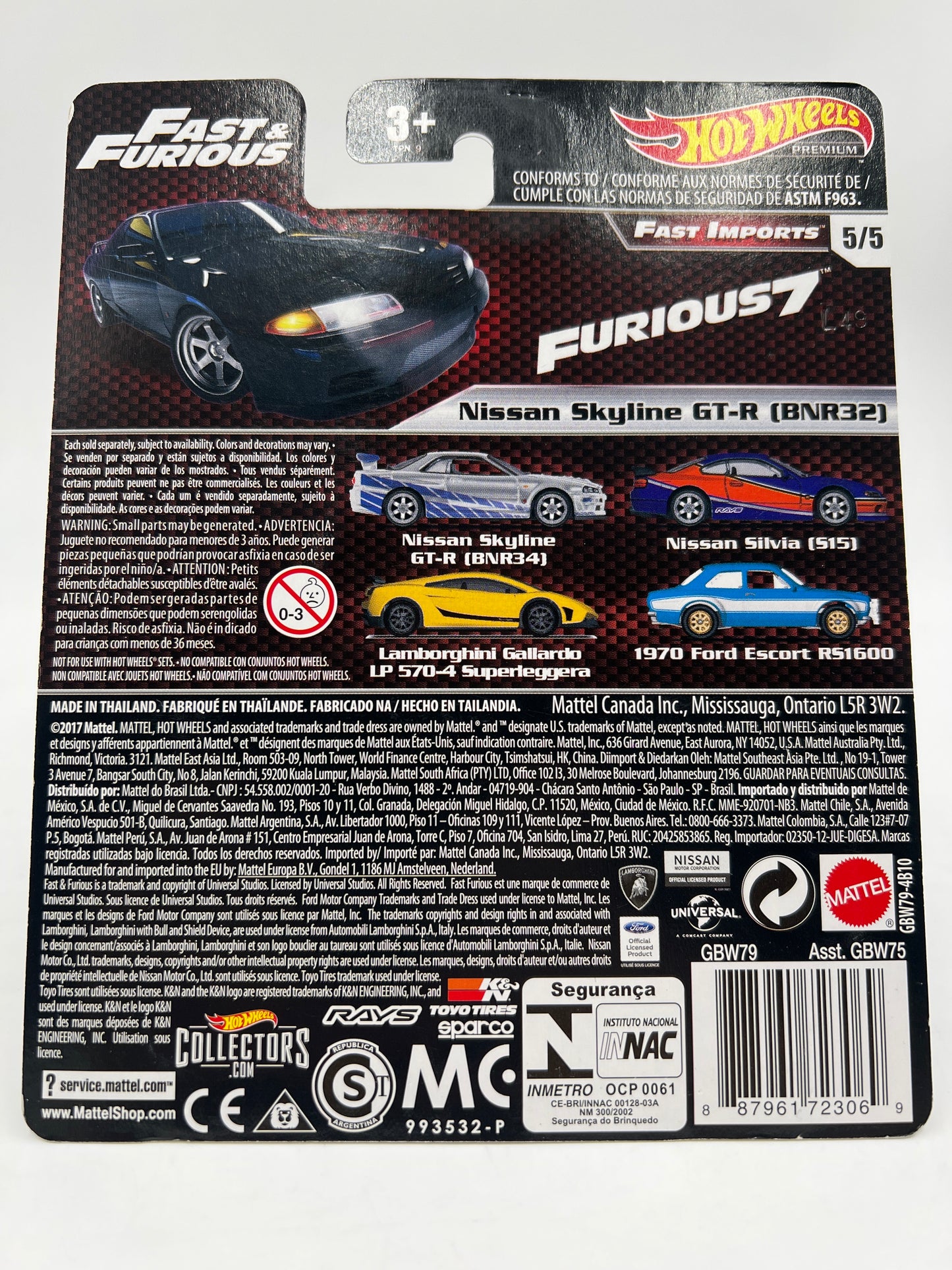 Hot Wheels Fast & Furious Fast Imports #5 Nissan Skyline GT-R BNR32 Black W/Protector