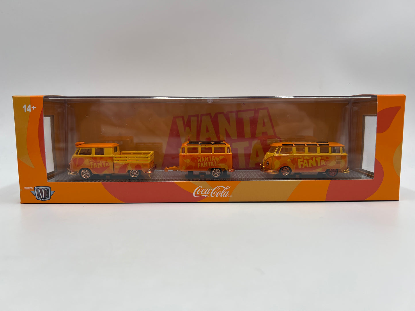 2025 M2 Machines Auto Haulers Coca Cola Fanta CHASE 1960 VW Double Cab Truck & 1960 VW 15 Window Bus TW40