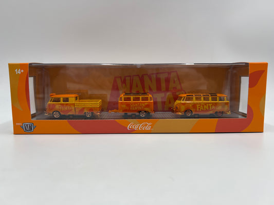 2025 M2 Machines Auto Haulers Coca Cola Fanta CHASE 1960 VW Double Cab Truck & 1960 VW 15 Window Bus TW40