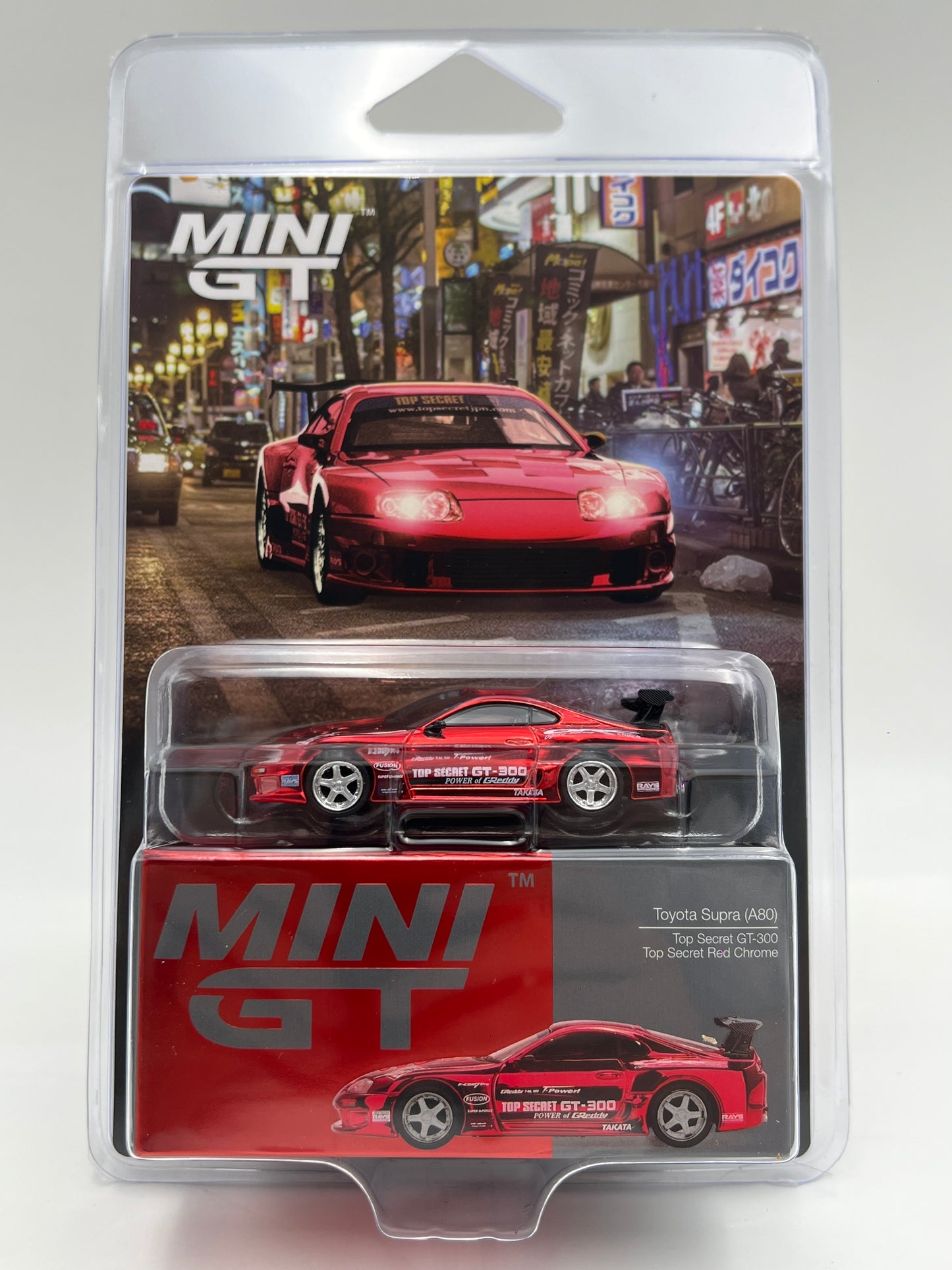 Mini GT #1132 Toyota Supra A80 Top Secret GT-300 Chrome Red