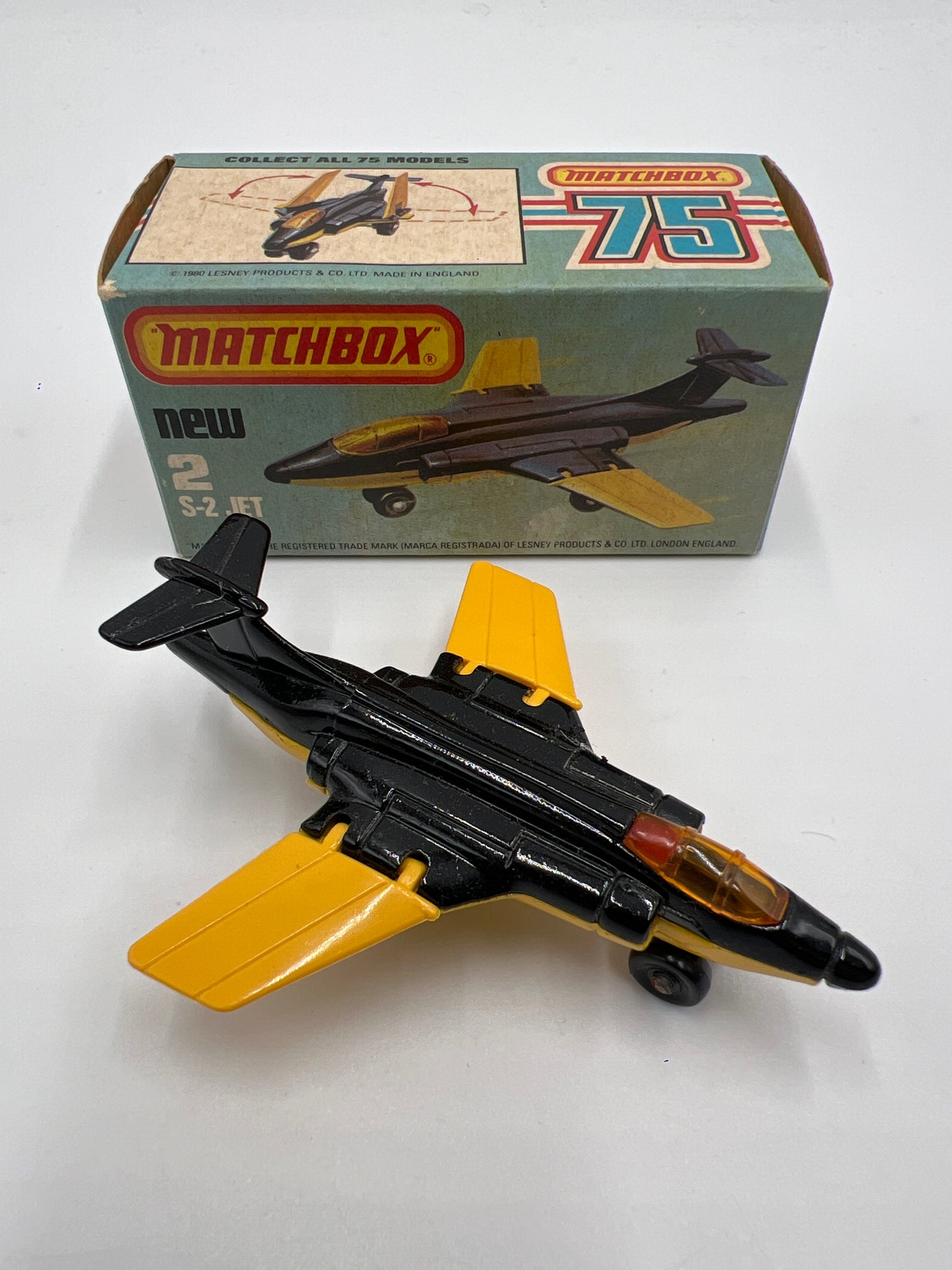 Matchbox 75 #2 S-2 Jet W/Box Black/Yellow