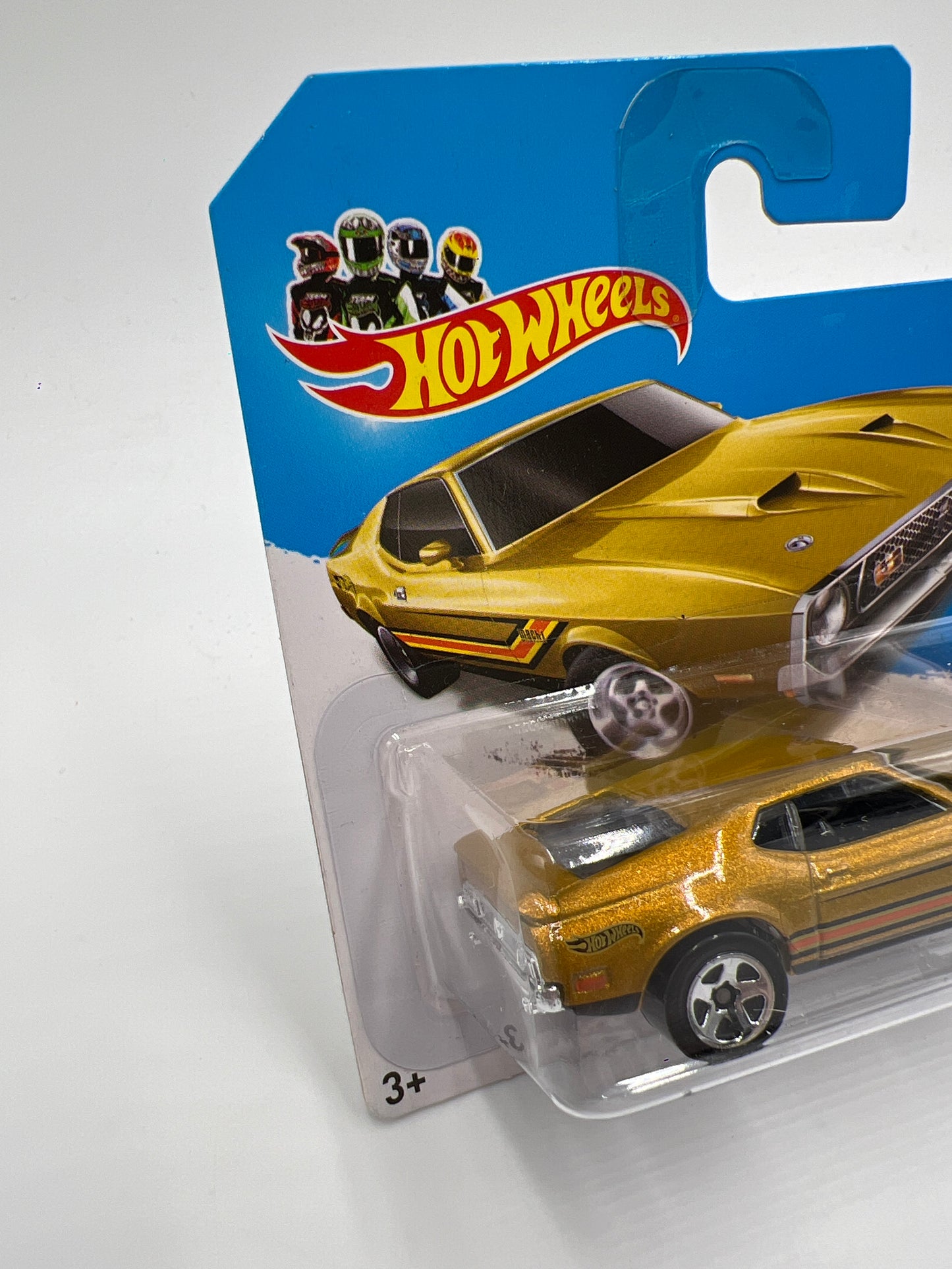 2014 Hot Wheels Short Card HW City #94 1971 Mustang Mach 1 Gold W/Protector 2