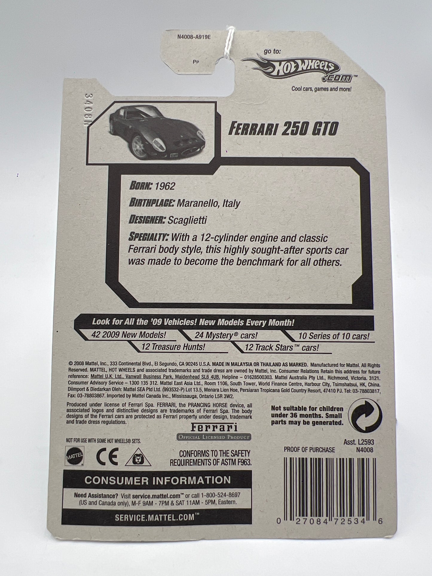 2009 Hot Wheels New Models #5 Ferrari 250 GTO Black Loose Blister SR