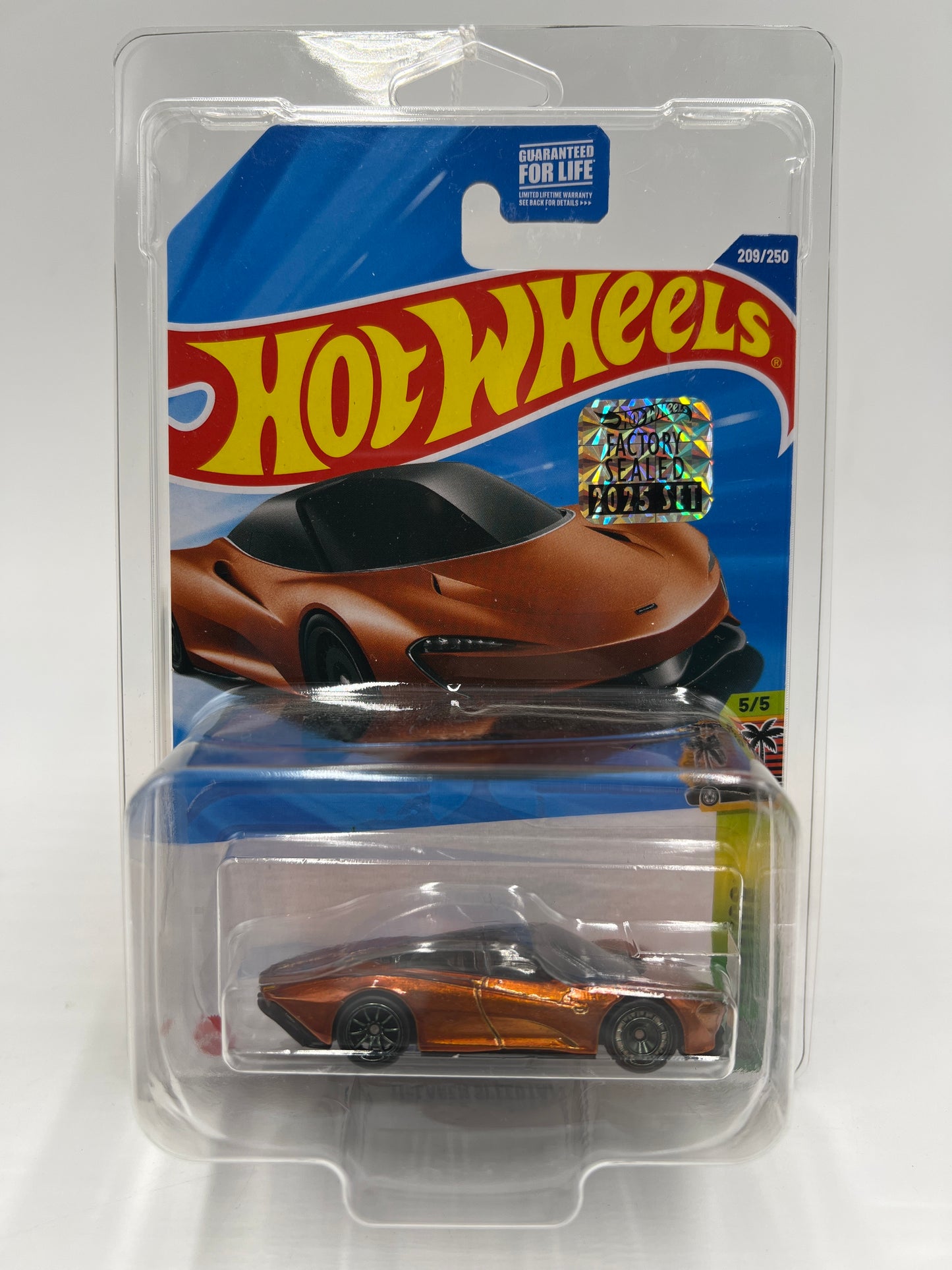 2025 Hot Wheels Factory Sealed Super Treasure Hunt #209 McLaren Speedtail Orange W/Protector Cracked Blister