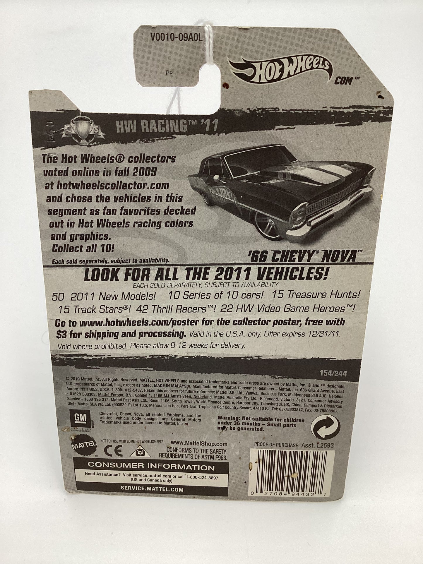 2011 Hot Wheels #154 66 Chevy Nova Black 11C