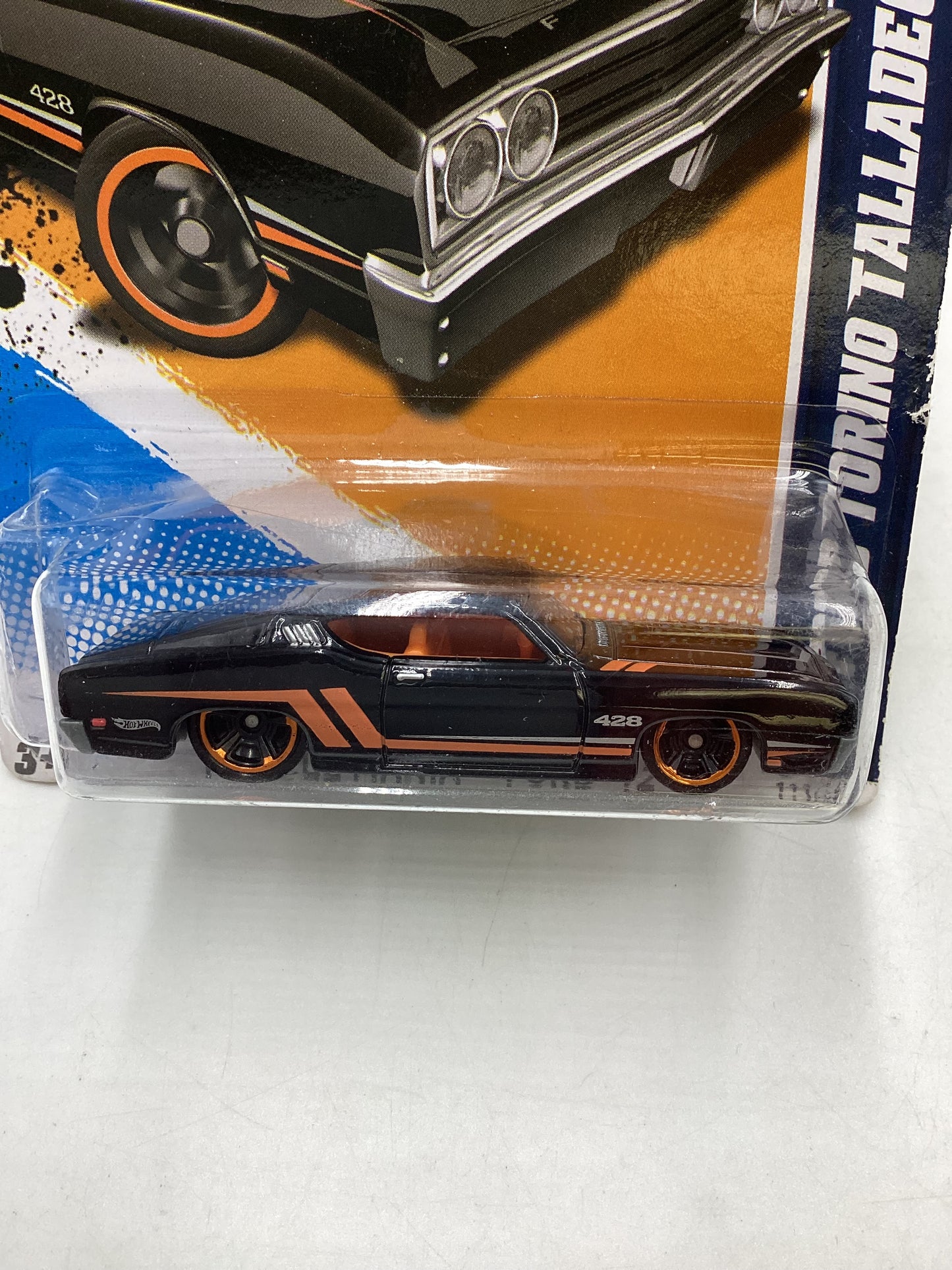 2012 Hot Wheels Muscle Mania Ford #111 69 Ford Torino Talledega Black *Bad Card* 34A