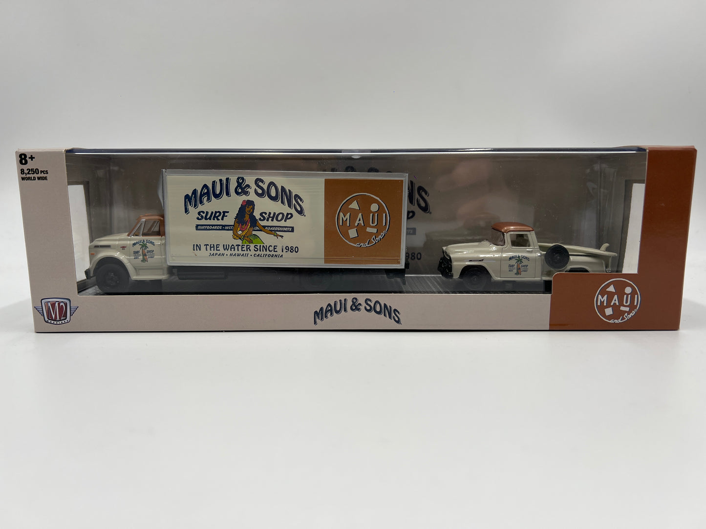 M2 Machines Auto Haulers Maui & Sons 1968 Chevrolet C60 Truck & 1958 Chevrolet Apache Stepside R48