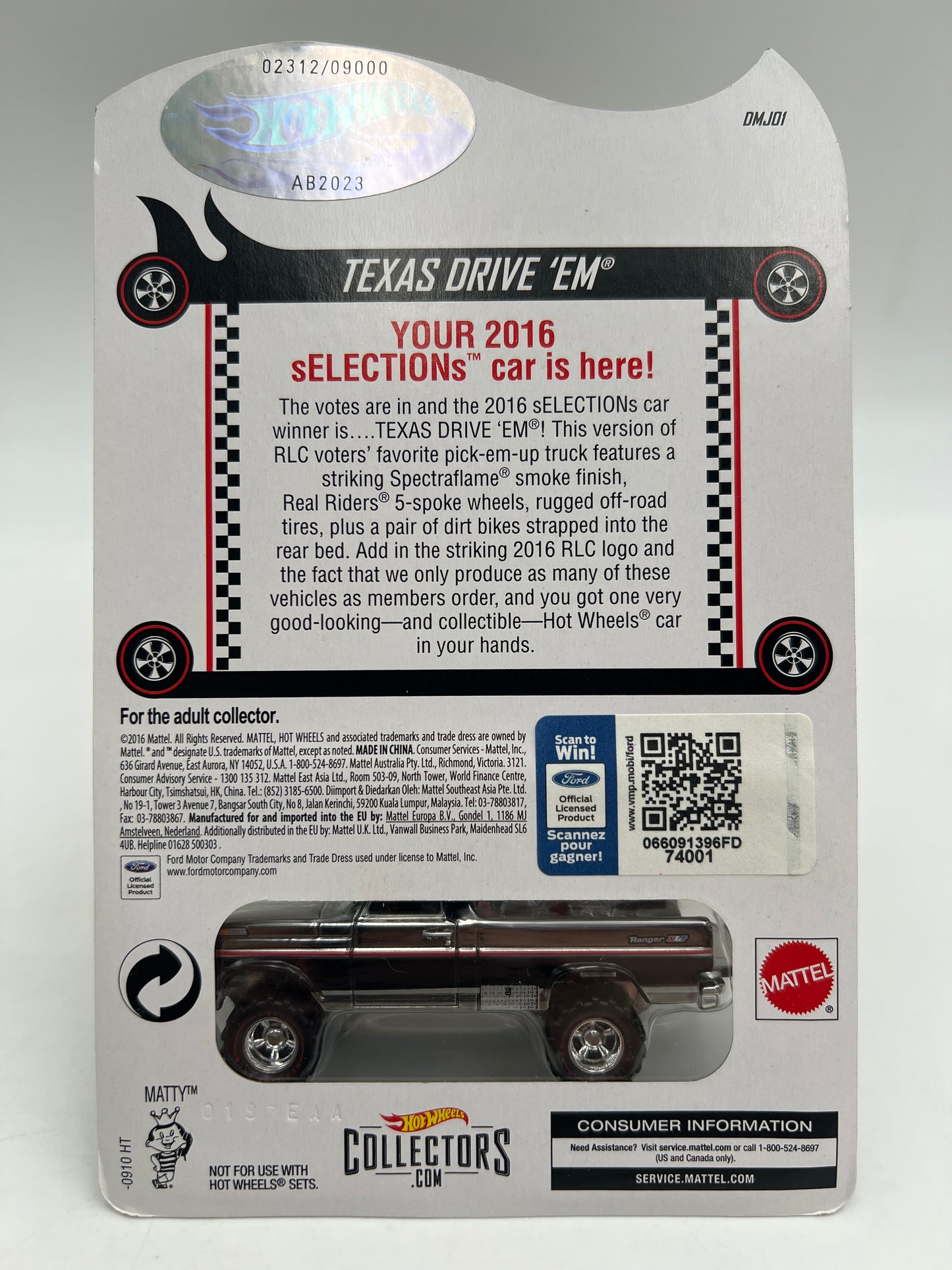 2016 Hot Wheels RLC sELECTIONs Series #2312/9000 Texas Drive Em W/Protector