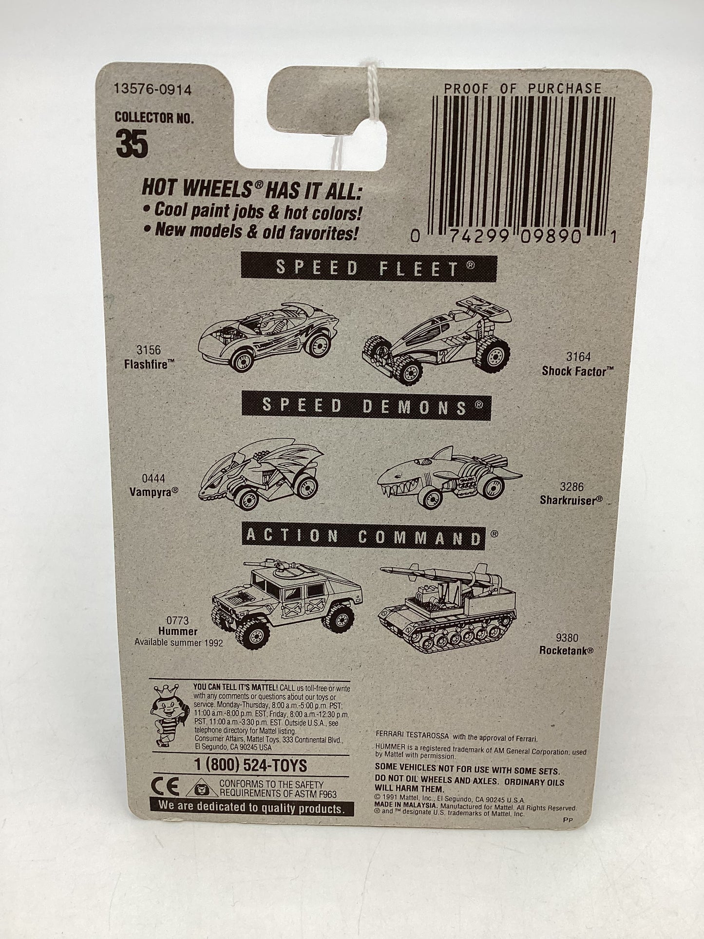 1991 Hot wheels #35 Gold Medal Speed Black Ferrari Testarossa 3 spoke