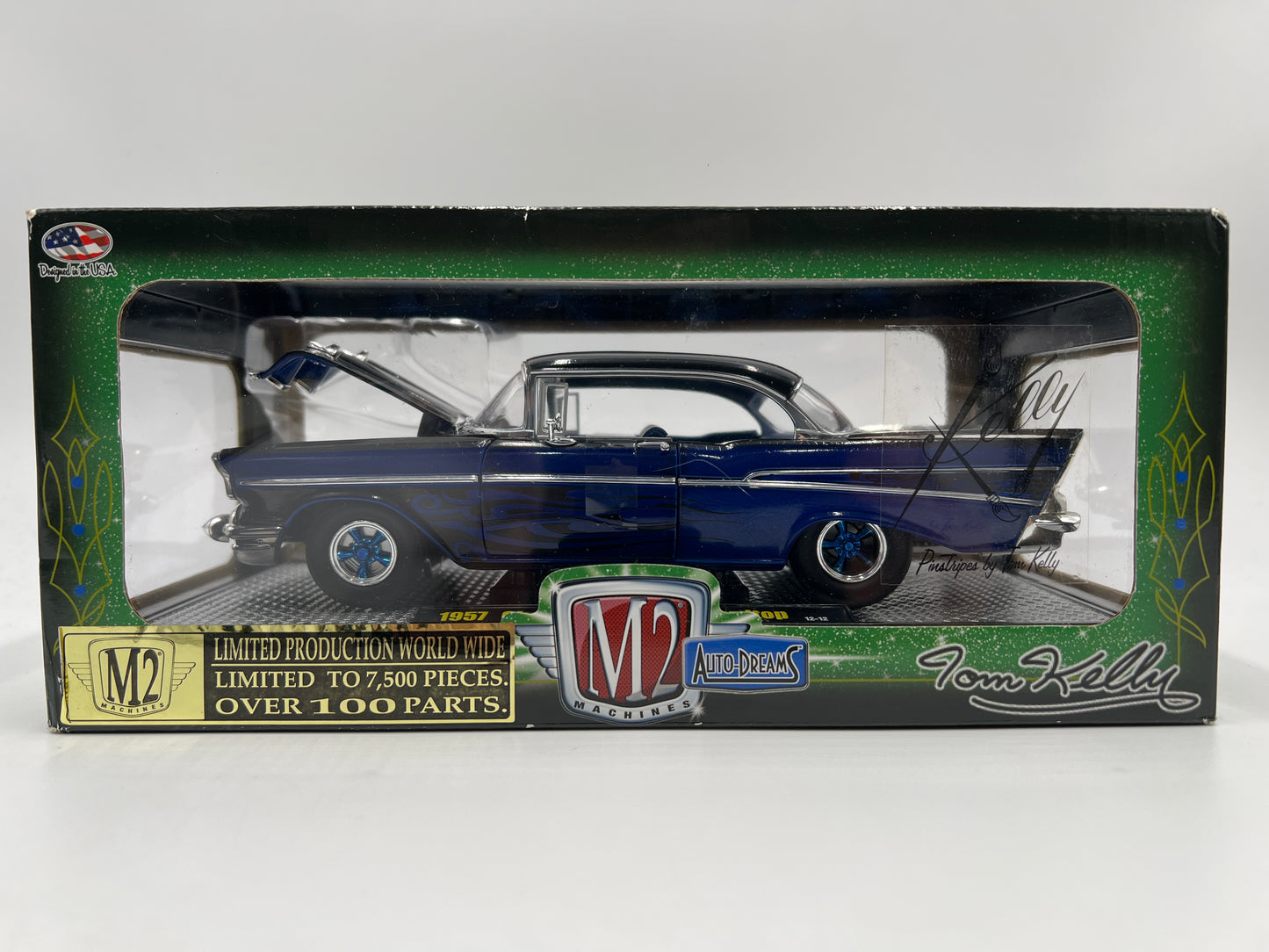 M2 Machines 1/24 Premium Edition Auto-Dreams Tom Kelly 1957 Chevrolet Bel Air Hardtop Blue/Black 12-12
