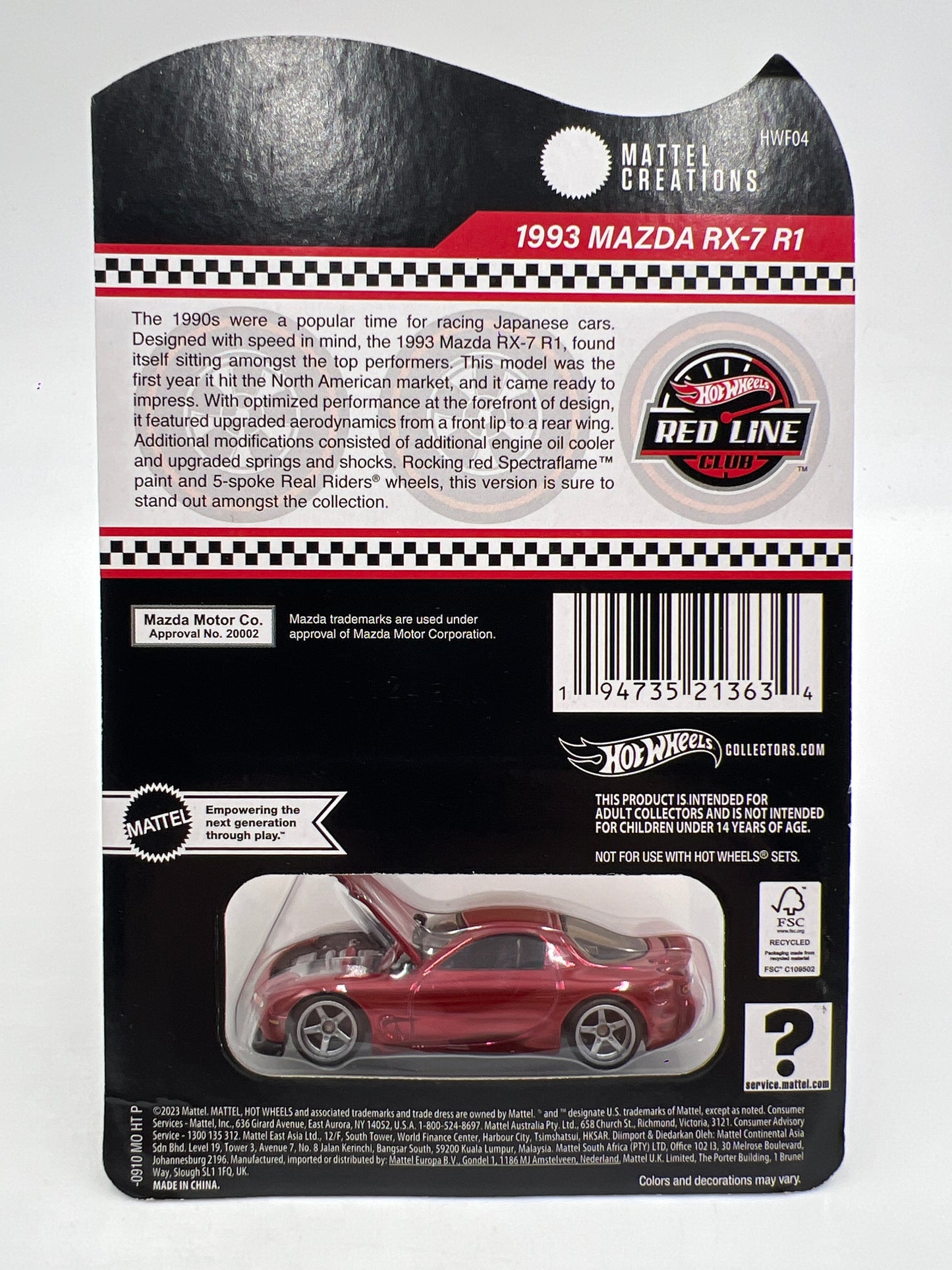 2024 Hot Wheels RLC 1993 Mazda RX-7 R1 Red W/Protector