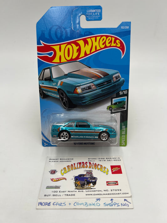 2019 Hot Wheels Super Treasure Hunt #152 92 Ford Mustang Blue W/Protector