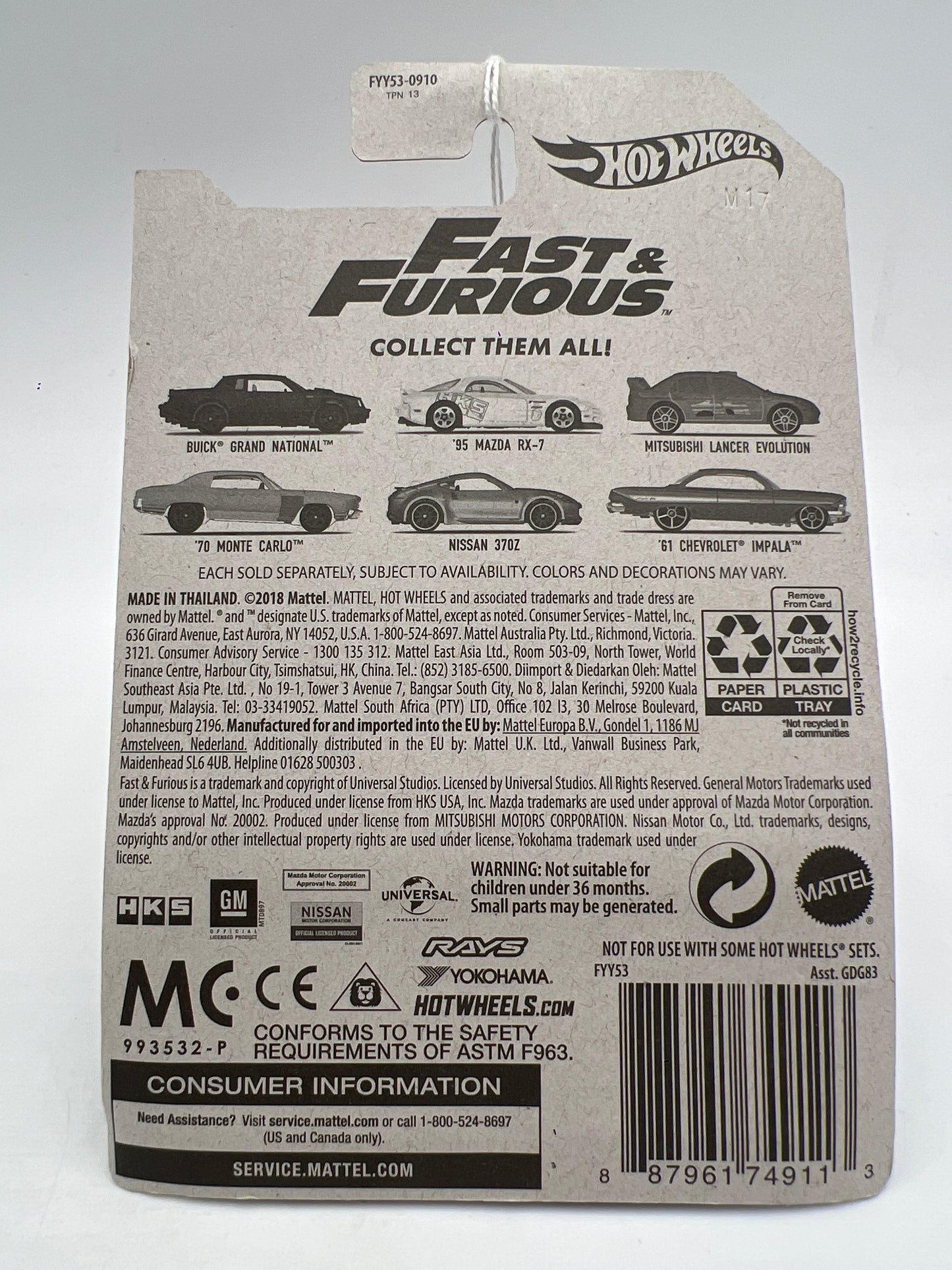 Hot Wheels Fast and Furious Tokyo Drift #4 70 Monte Carlo 73B