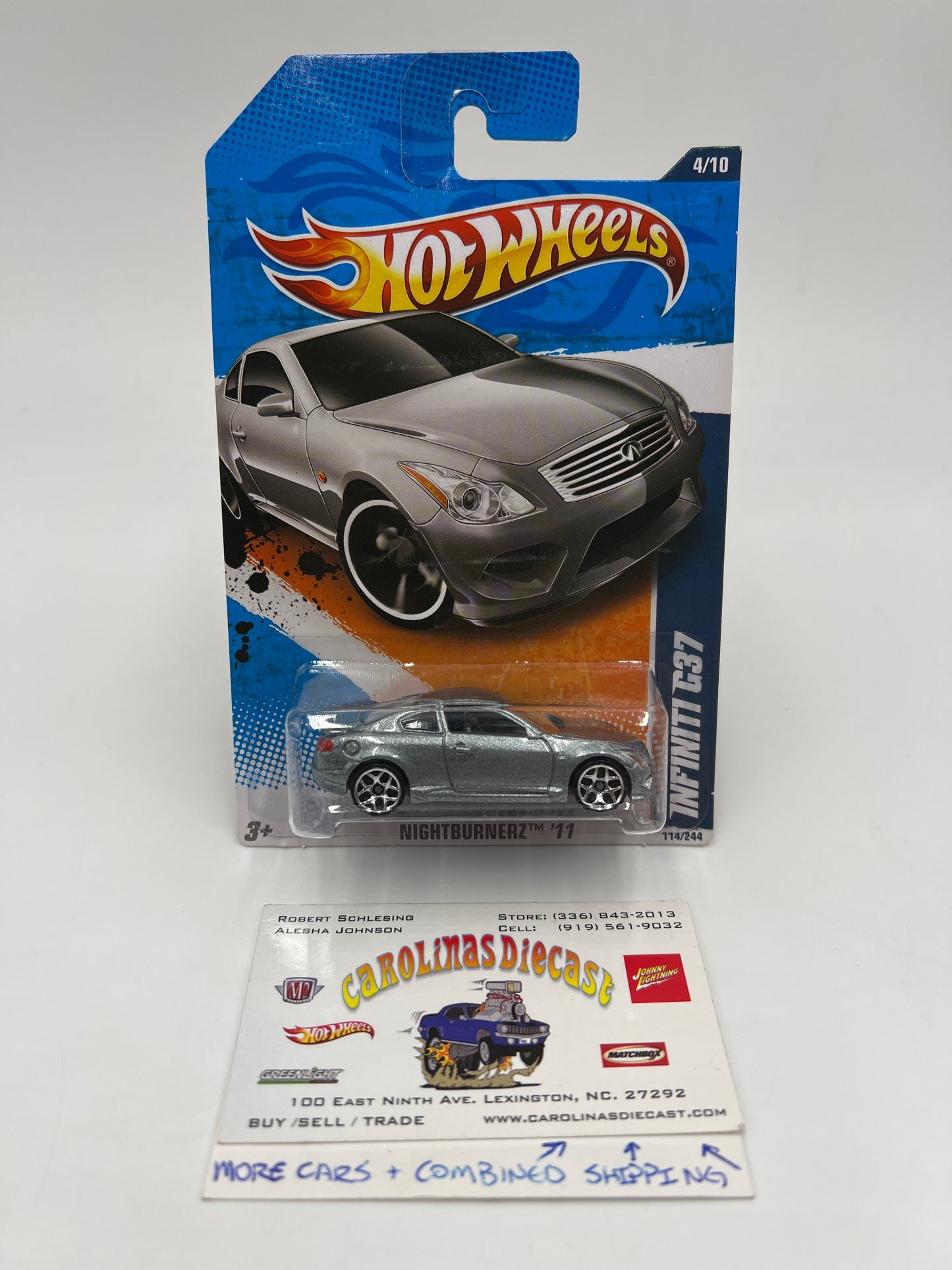 2011 Hot Wheels Nightburnerz #114 Infiniti G37 Metallic Silver W/Protector