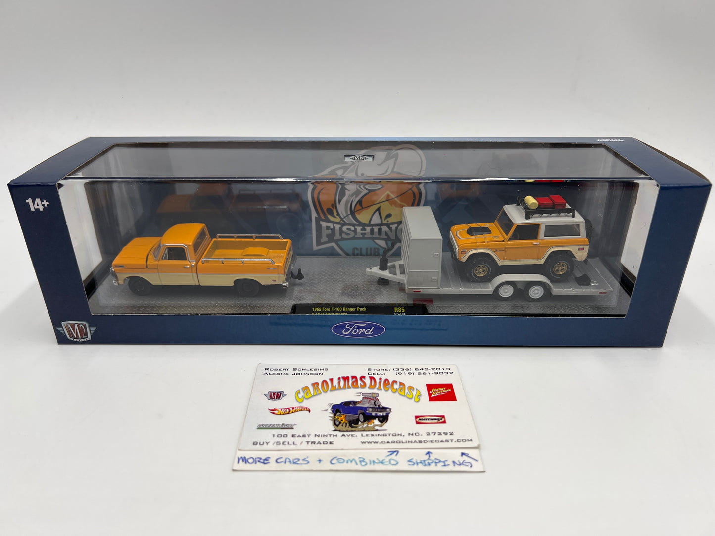 2025 M2 Machines Auto Haulers 1969 Ford F-100 Ranger Truck & 1971 Ford Bronco R85 Orange R85