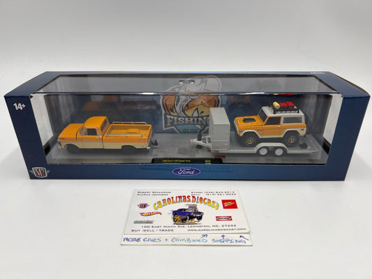 2025 M2 Machines Auto Haulers 1969 Ford F-100 Ranger Truck & 1971 Ford Bronco R85 Orange R85