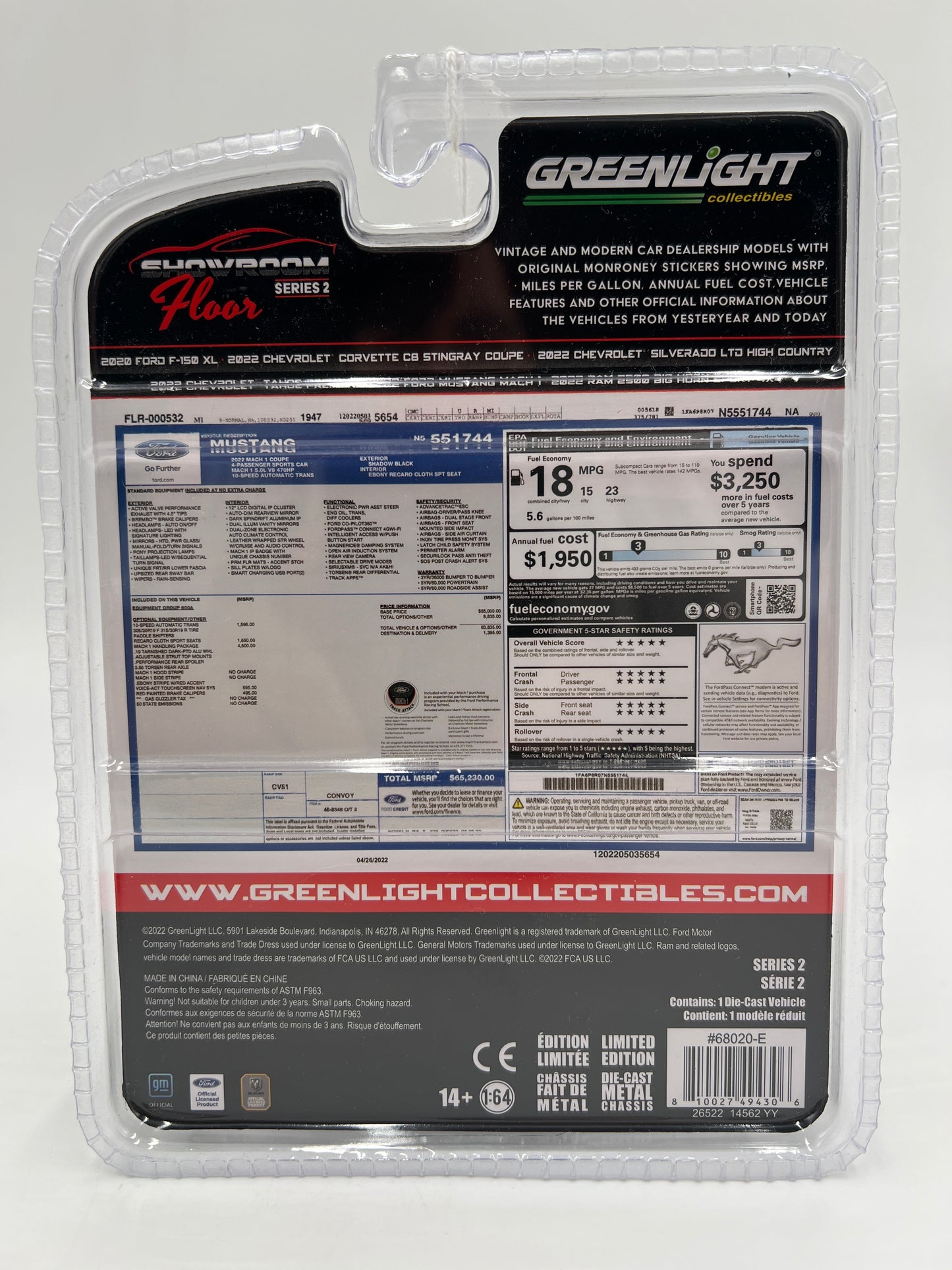 Greenlight Showroom Floor Series 2 CHASE 2022 Ford Mustang Mach 1 Black