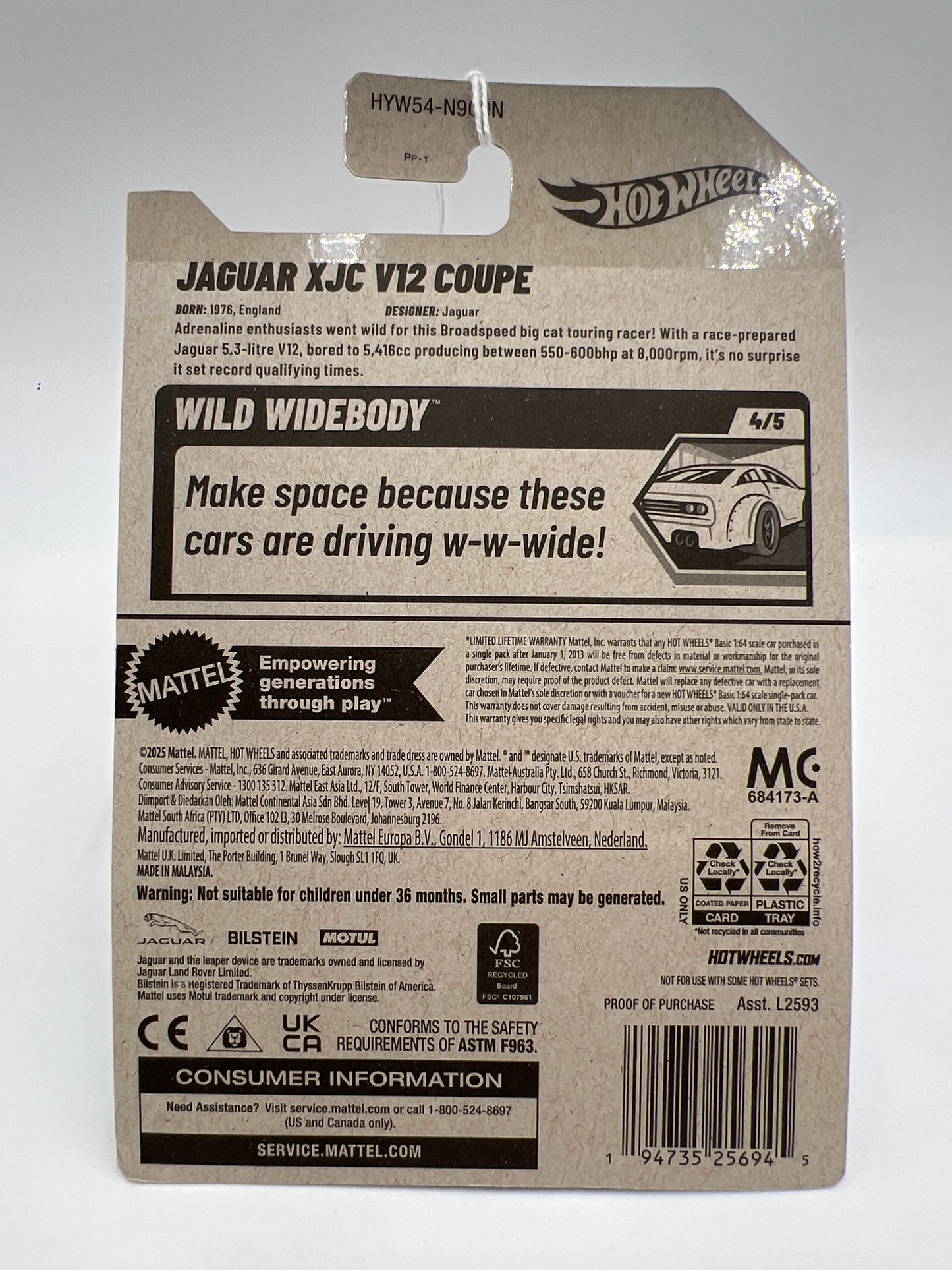 2025 Hot Wheels N Case Wild Widebody #238 Jaguar XJC V12 Coupe White 65D