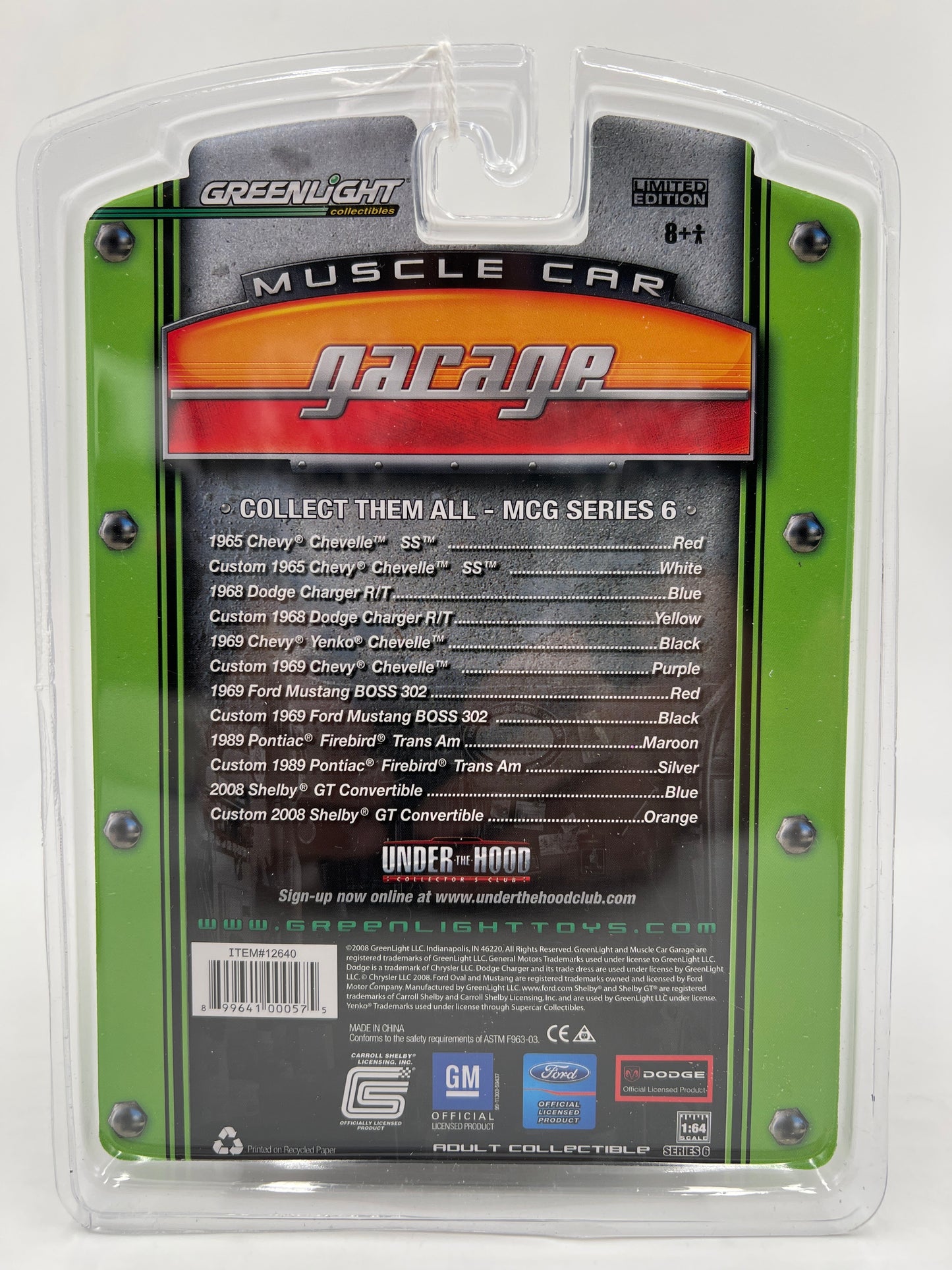 Greenlight Muscle Car Garage Series 6 2008 Shelby GT Convertible Orange Upside Down Card 176C
